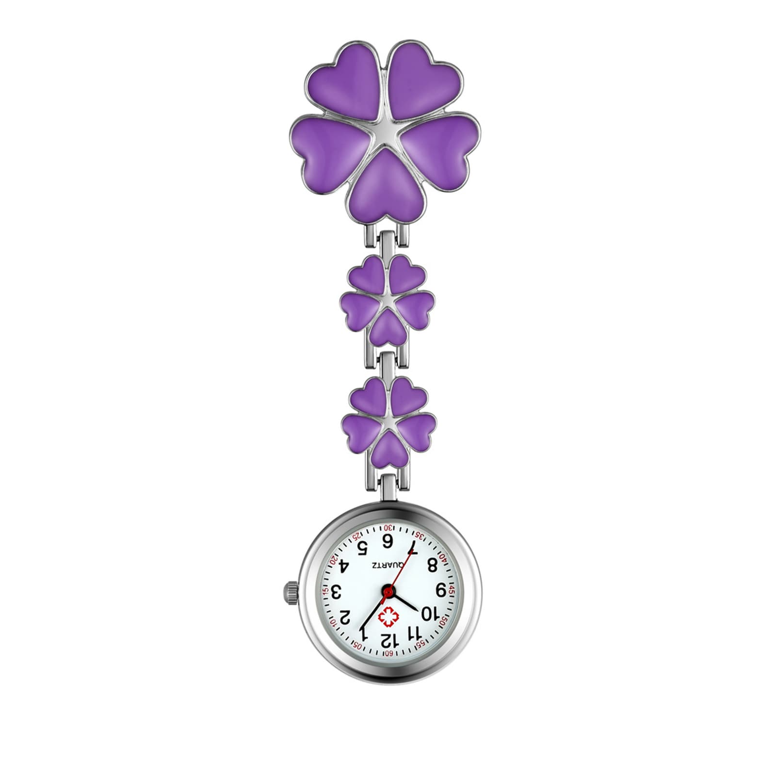 Women Clip on Fob Quartz Nurse Watch Flower Shape Lapel Watch Hanging Pocket US