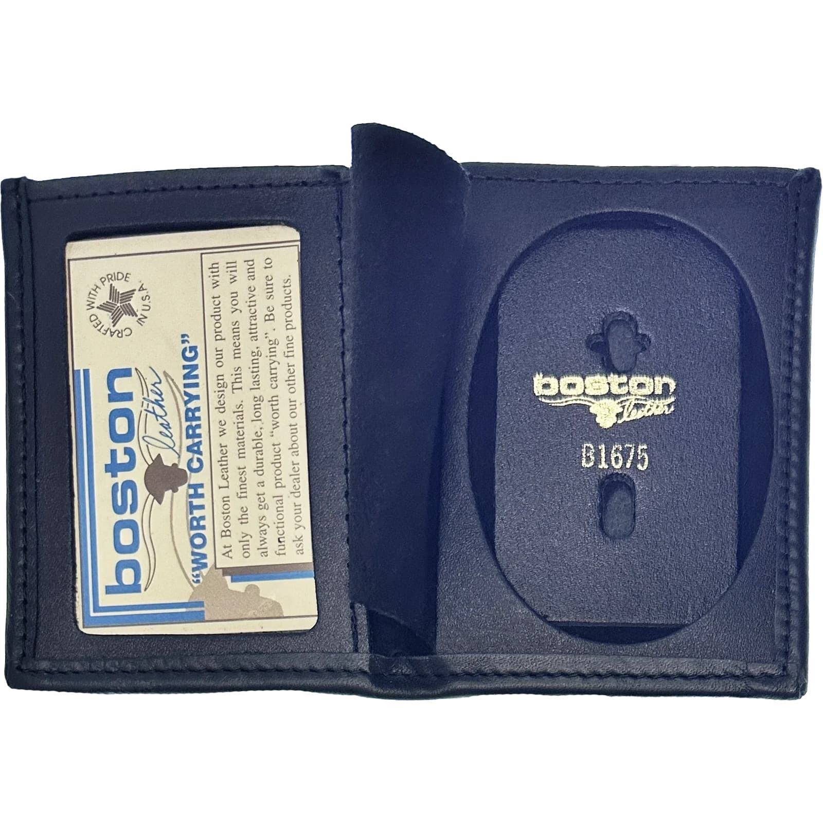 BOSTON LEATHER BOOK STYLE BADGE WALLET: Shield Cutout (150-S-4144)