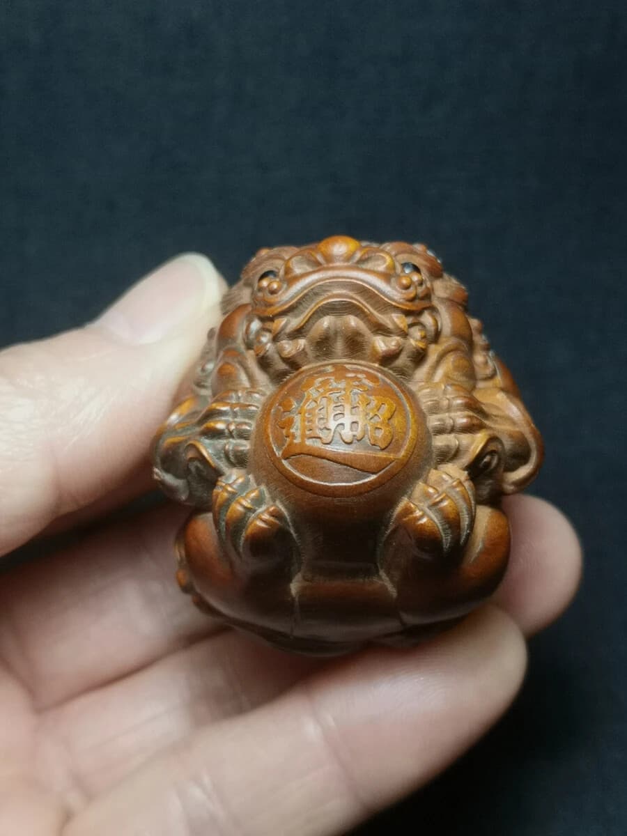 1919 Collectable Japanese Boxwood Hand Carved Lion Figure Statue Netsuke Gift 5