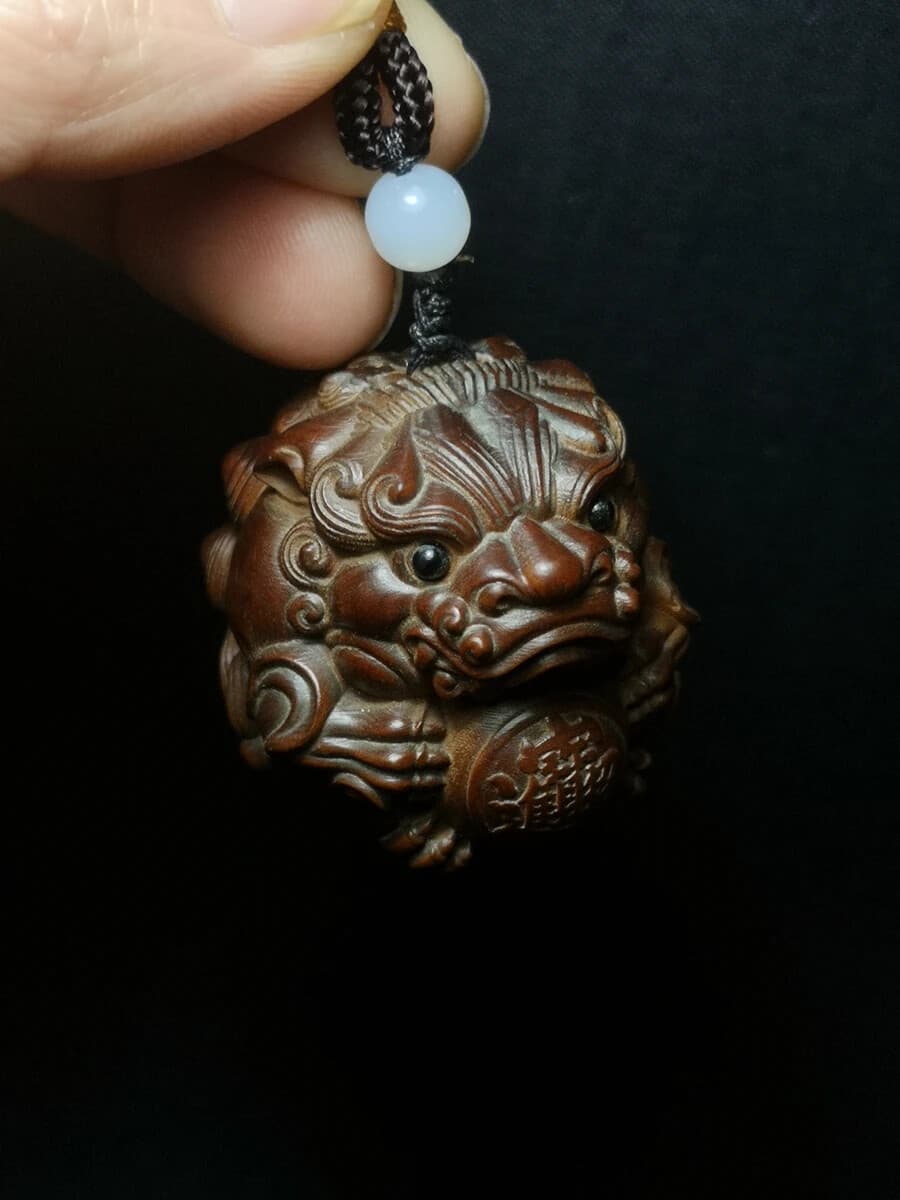 1919 Collectable Japanese Boxwood Hand Carved Lion Figure Statue Netsuke Gift 6