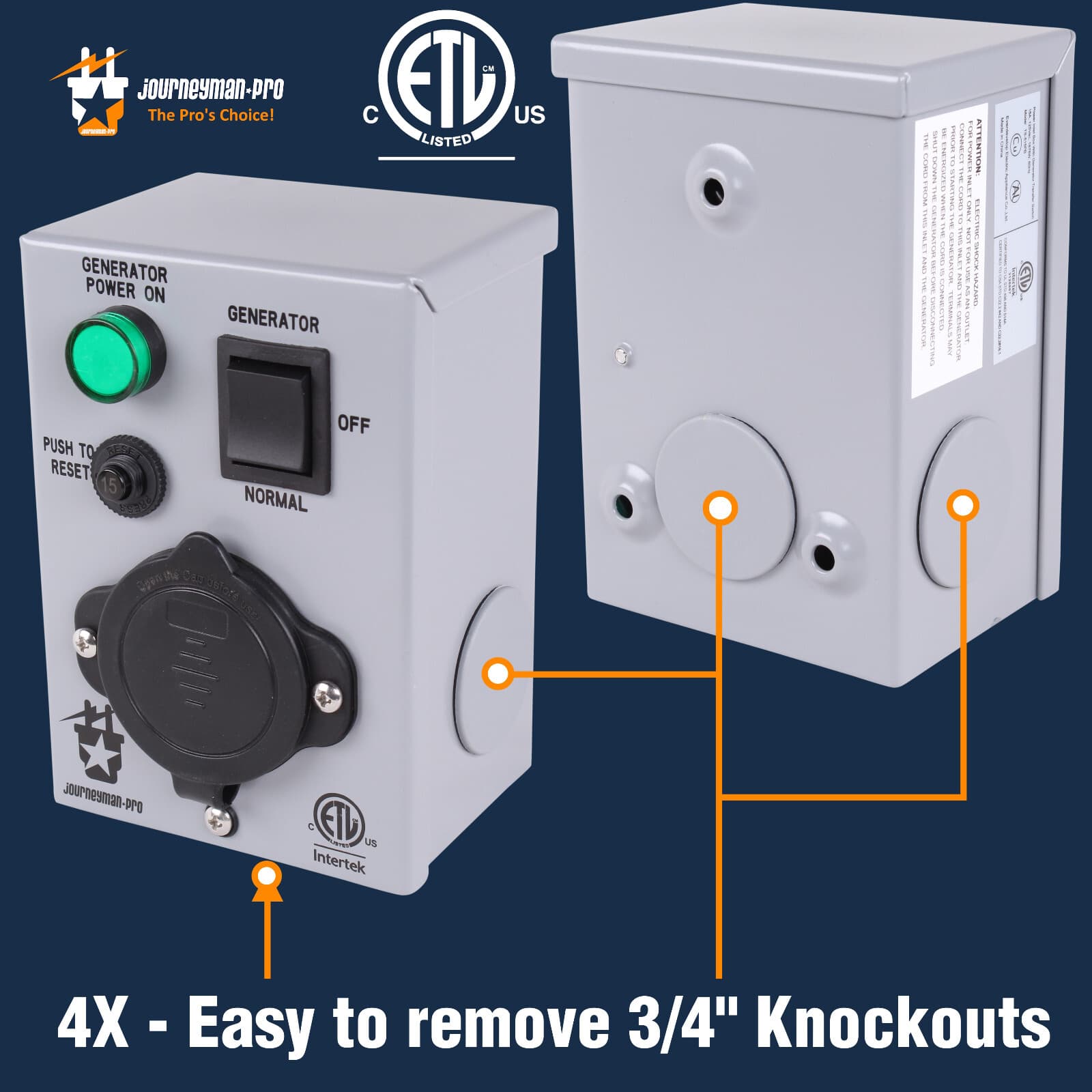 1 circuit 15 AMP Manual Generator Transfer Switch ETL Certified, Circuit Breaker 4