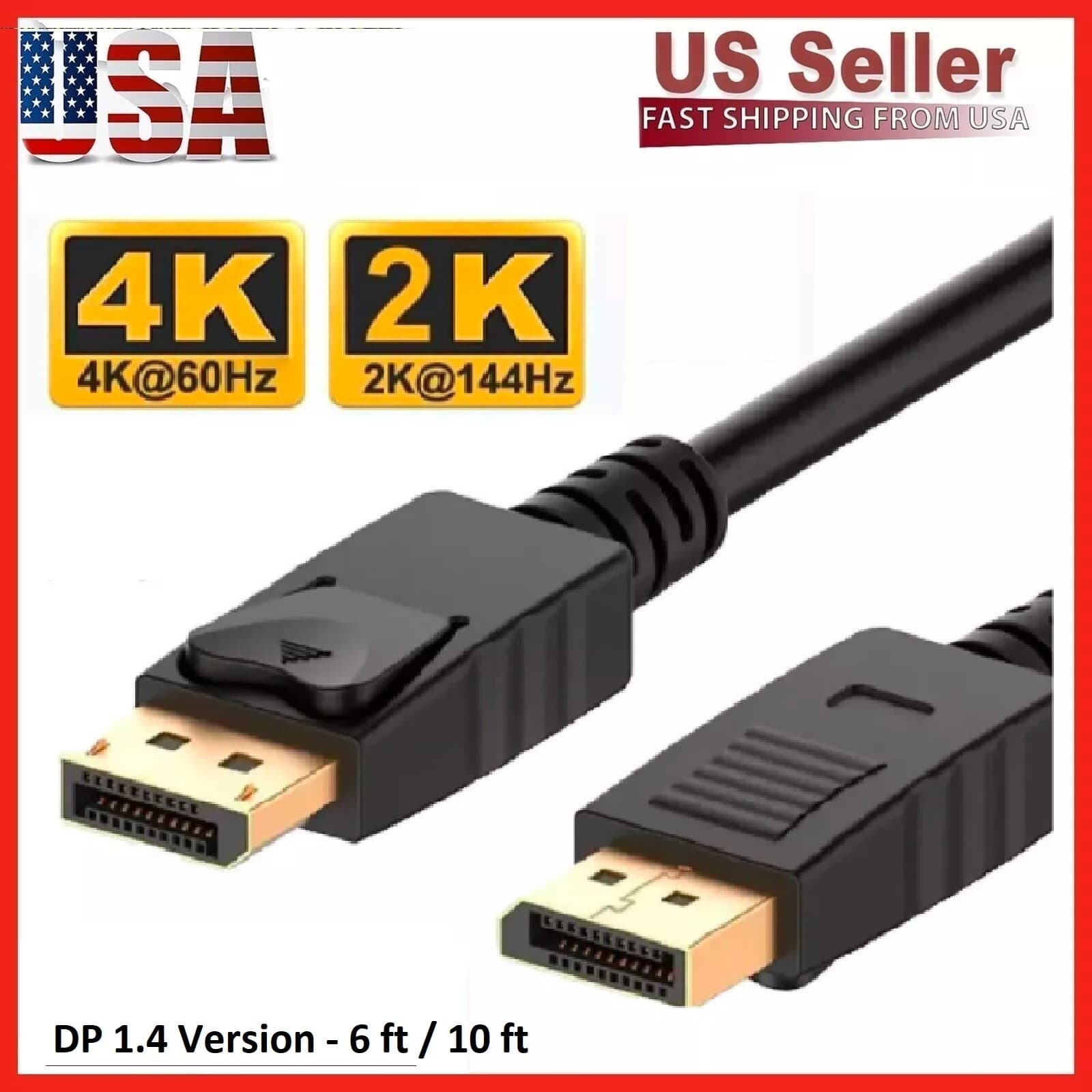 Displayport to Display Port Cable DP Male to Male Cord 4K HD w/ Latches 6ft/10ft 2