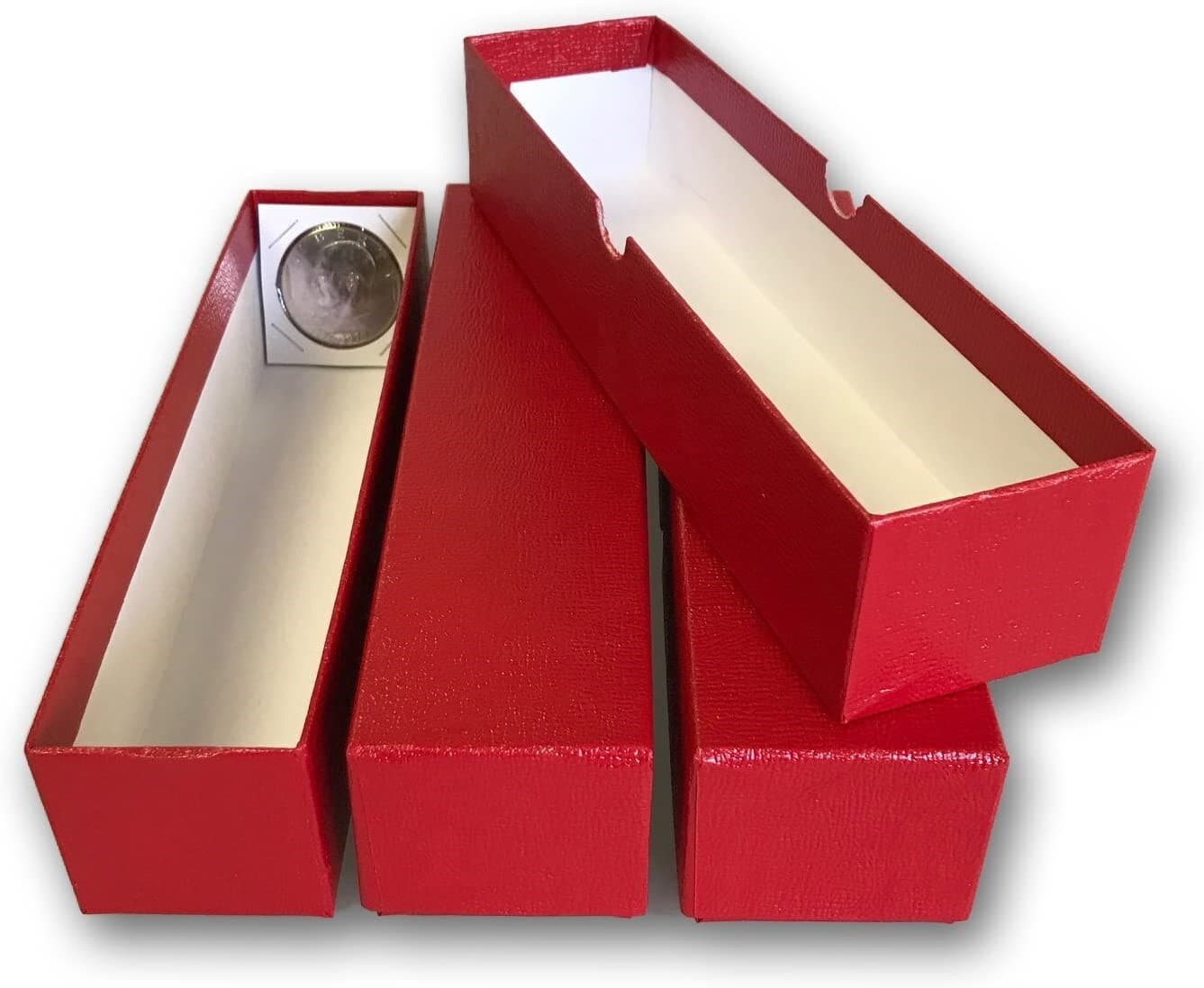 3 Red 2x2 Coin Flips Boxes 9 Inch Top Quality Safe Storage Hold Snap Single Row 3
