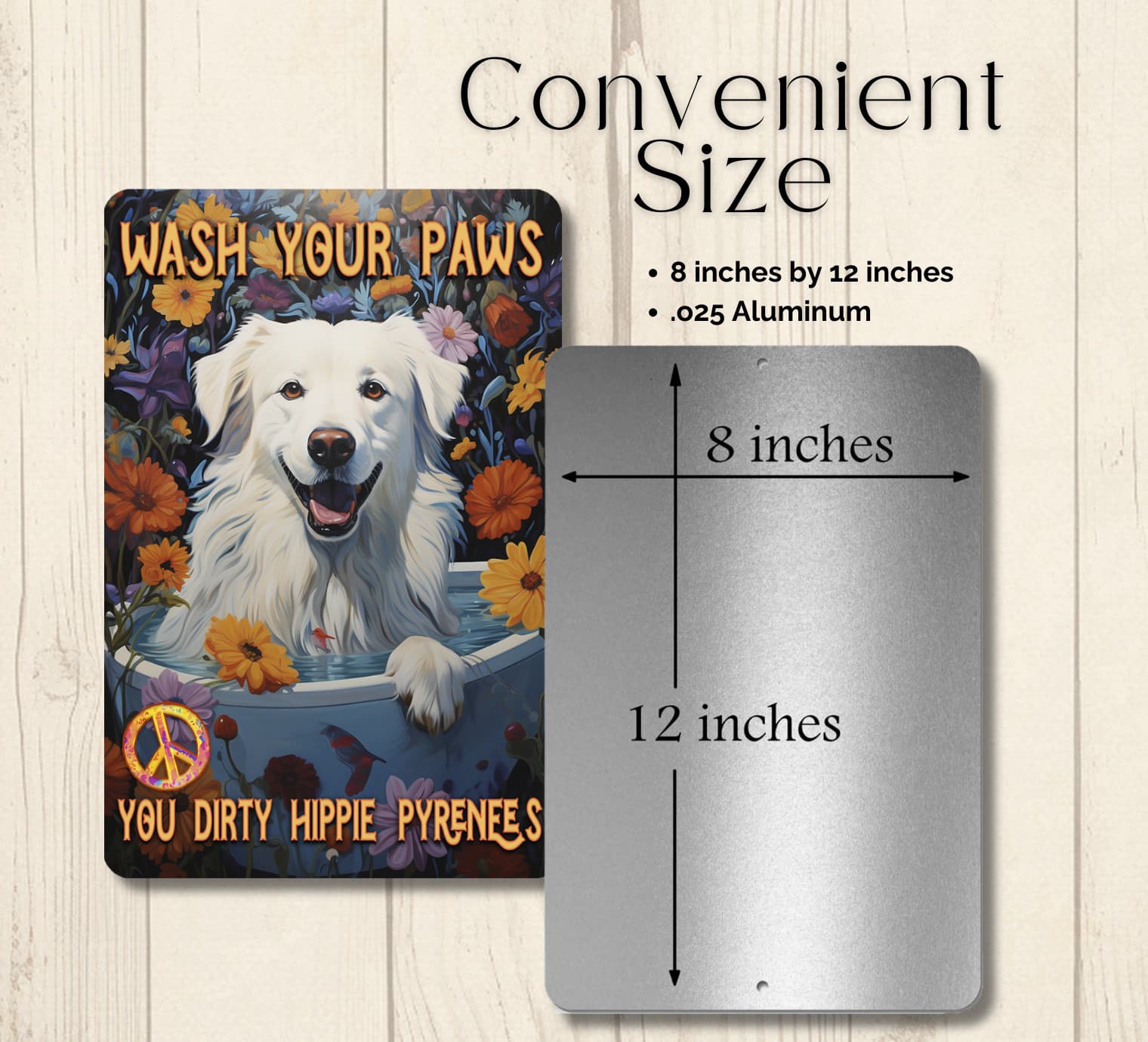 Great Pyrenees Bath Sign Wash Your Paws retro bathroom metal tin dog tub hippie 4