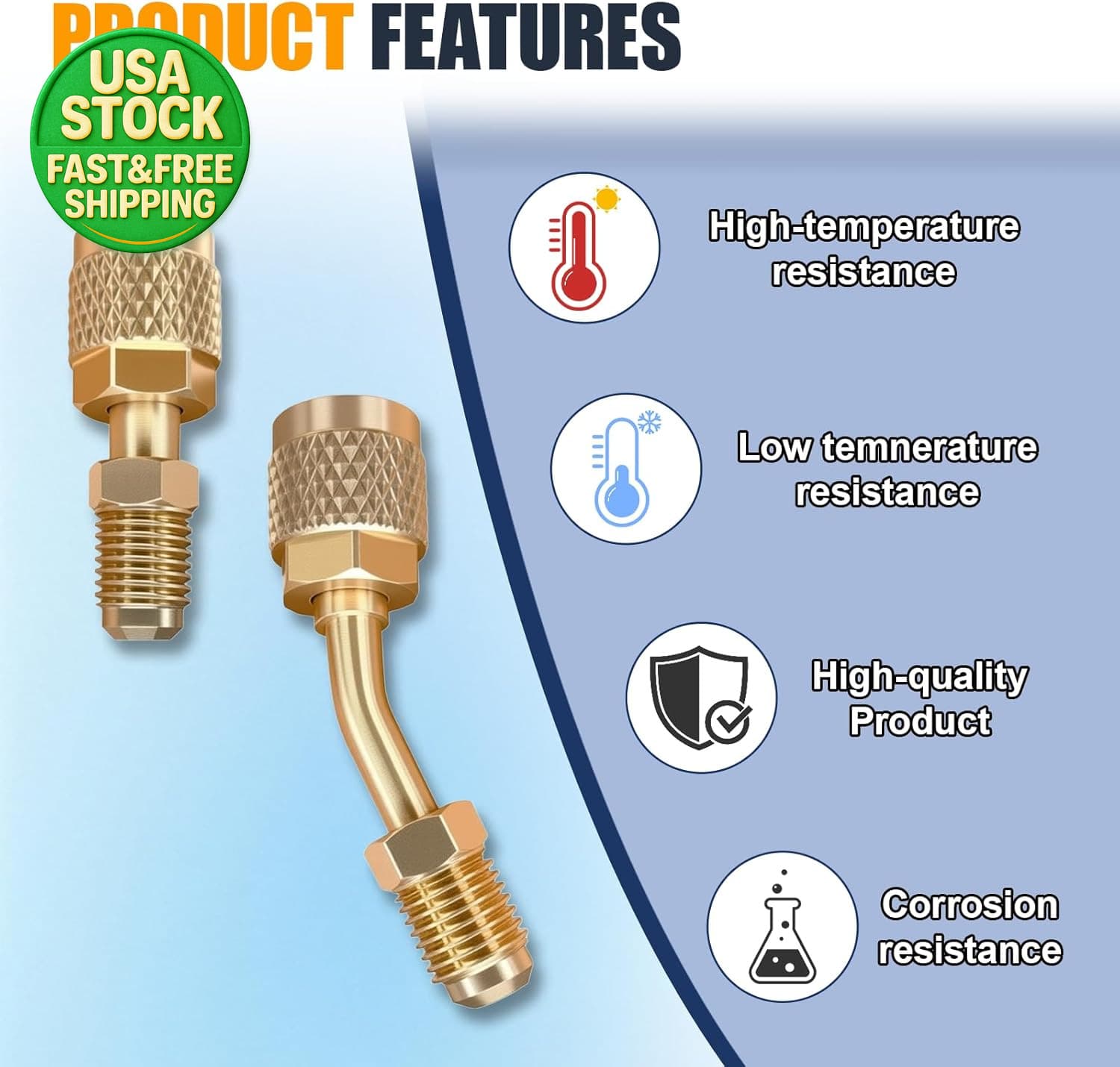 R410A Adapter 5/16 SAE Female to 1/4 Male Flare Straight Angled HVAC Fitting 3