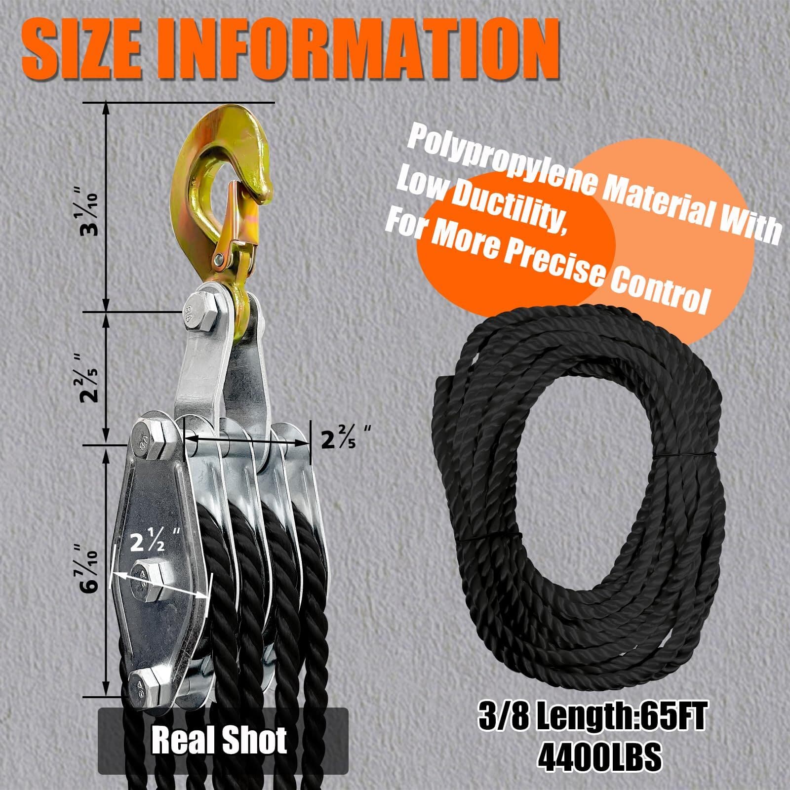 Rope Pulley Hoist 4400 LB, 8:1 Lifting Power Pulley Block and Tackle System 2