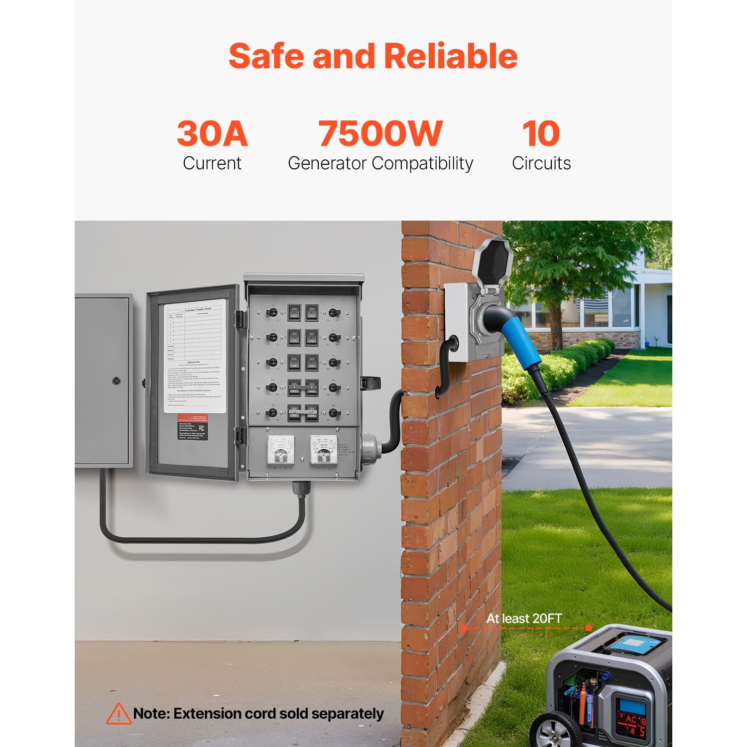 Manual Transfer Switch 30A Generator Transfer Switch Kit NEMA 3R 7500W 2