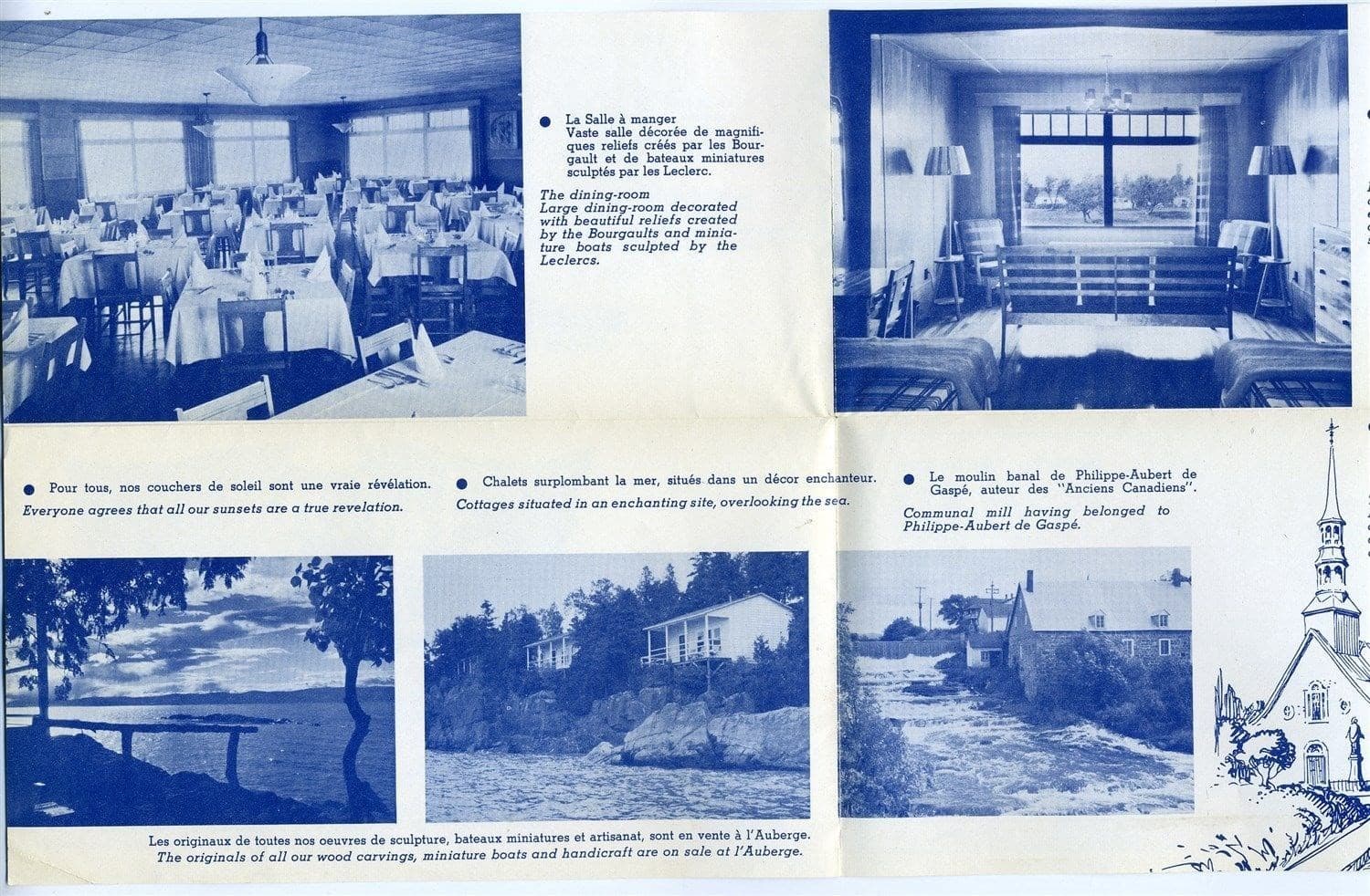 Auberge du Faubourg Brochure & Receipt Saint Jean Port Joli Quebec Canada 1953 2