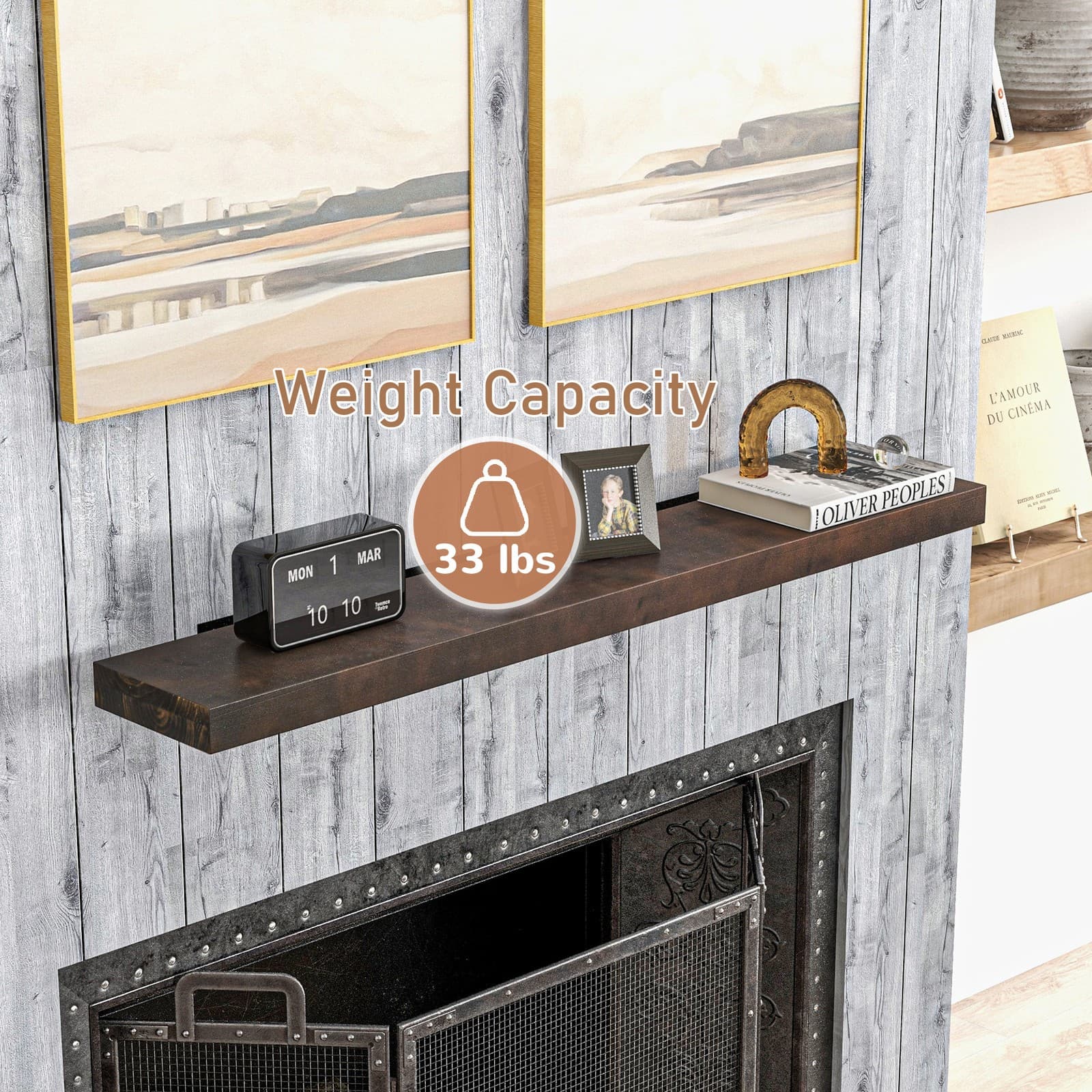 48" Firwood Fireplace Mantel Shelf Floating & Wall-Mounted Decorative Wall Shelf 6