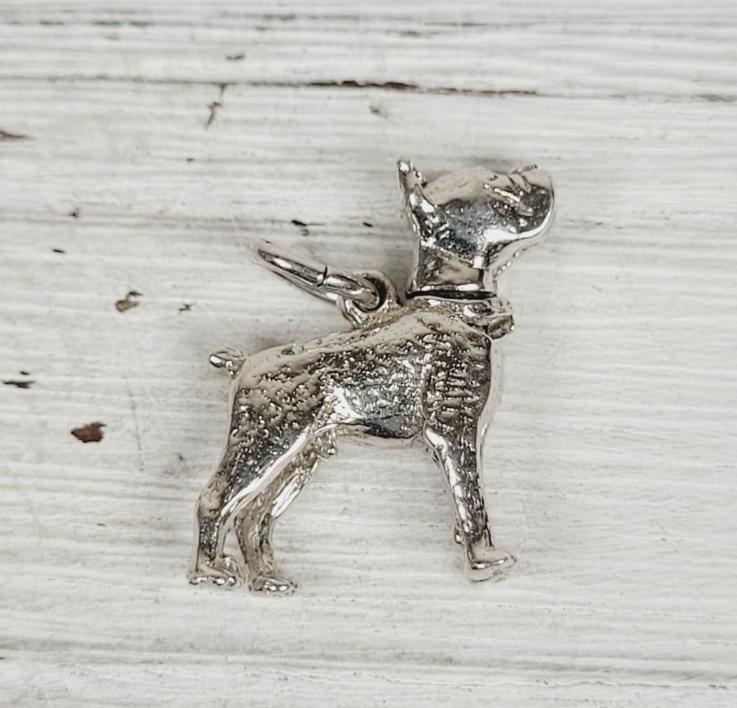 VINTAGE BULL DOG STERLING SILVER 925 PENDANT MOVING CHARM RETRO PRETTY