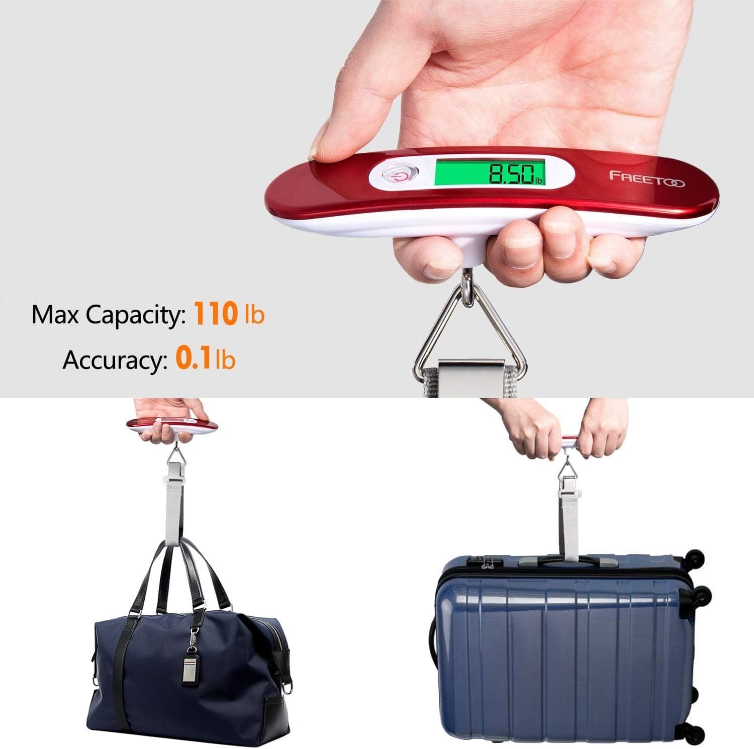 Stylish Red Digital Hanging Luggage Scale - 110 lb Capacity & Battery Included 4