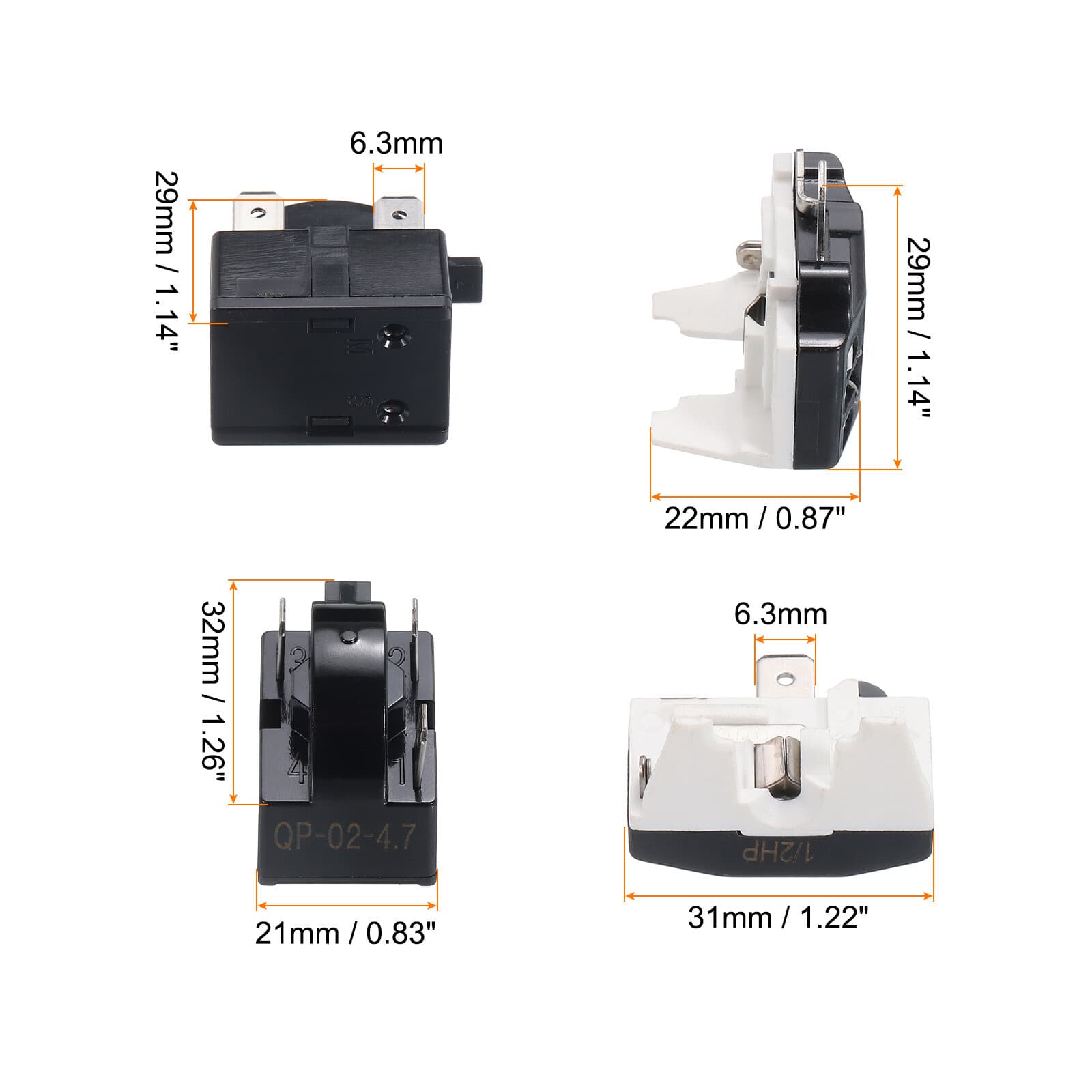Refrigerators PTC Starter Relay 3 Pin 4.7 Ohm Overload Protector 1/2HP 2
