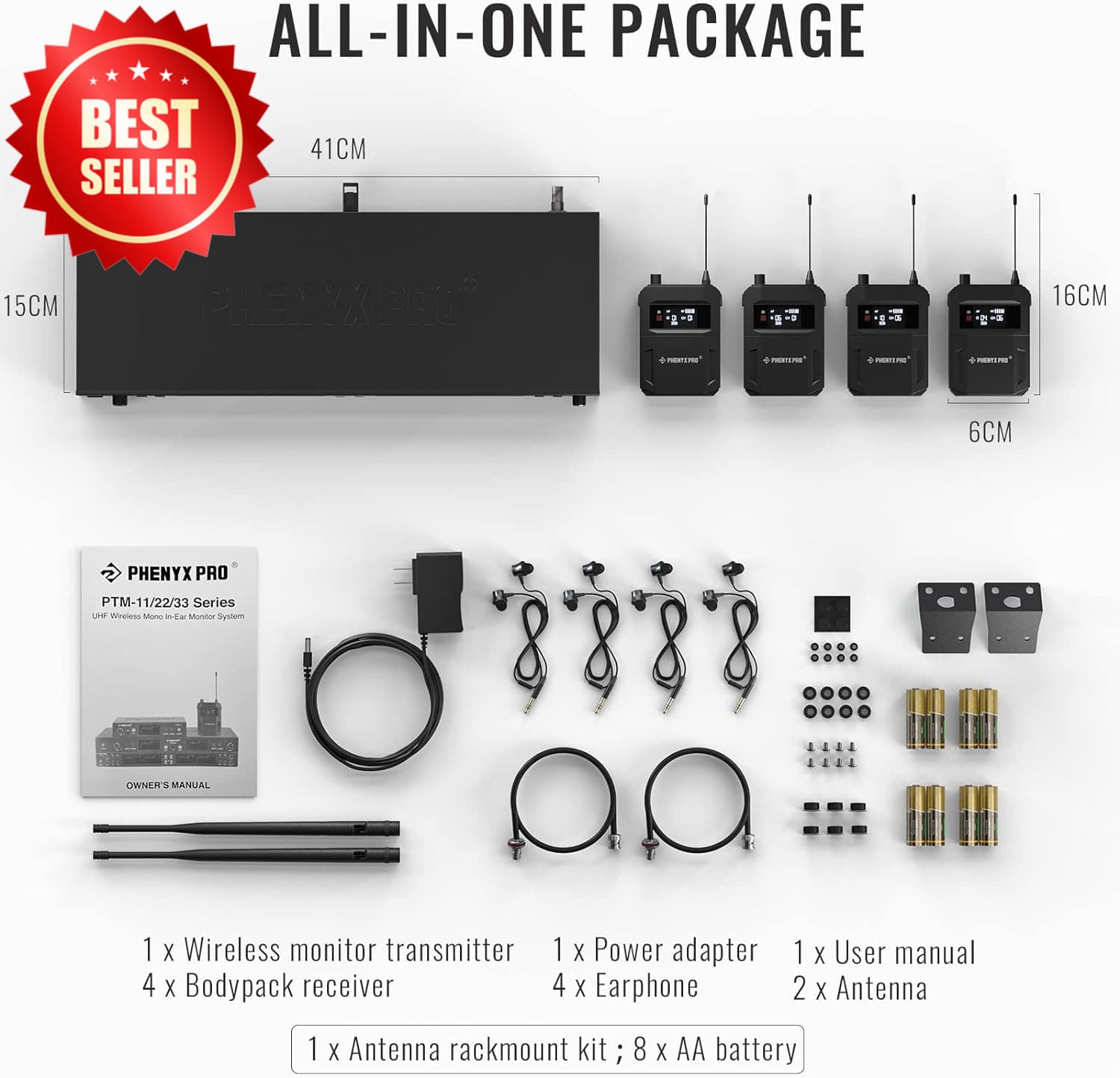 Quad-Channel Wireless In Ear Monitor System 4 Bodypacks UHF Frequencies US 6