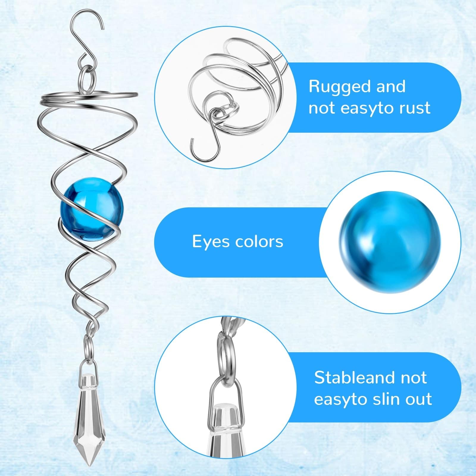 3 Pcs Gazing Ball Spiral Tail Decorative Wind Spinner for Indoor Outdoor Decor 6