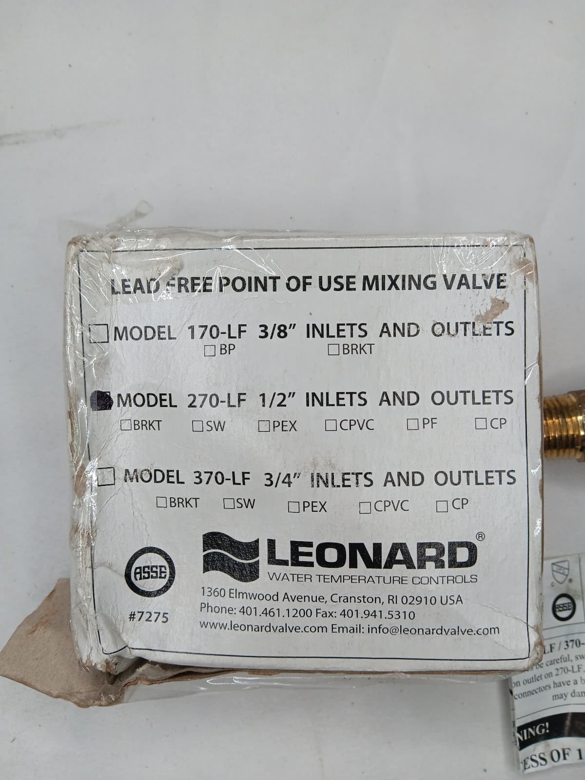 Leonard Point Of Use Mixing Valve Model 270-LF Brass Thermostatic 2