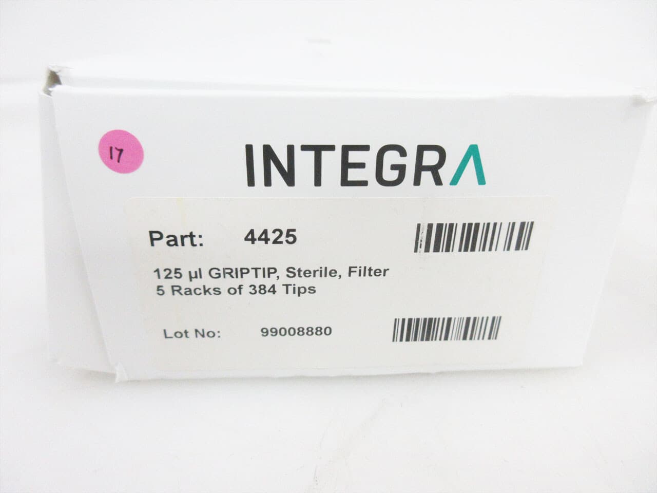 BOX INTEGRA 4425 FIVE RACKS OF 384 125 uL PIPETTE TIPS GRIPTIP FILTER STERILE 3