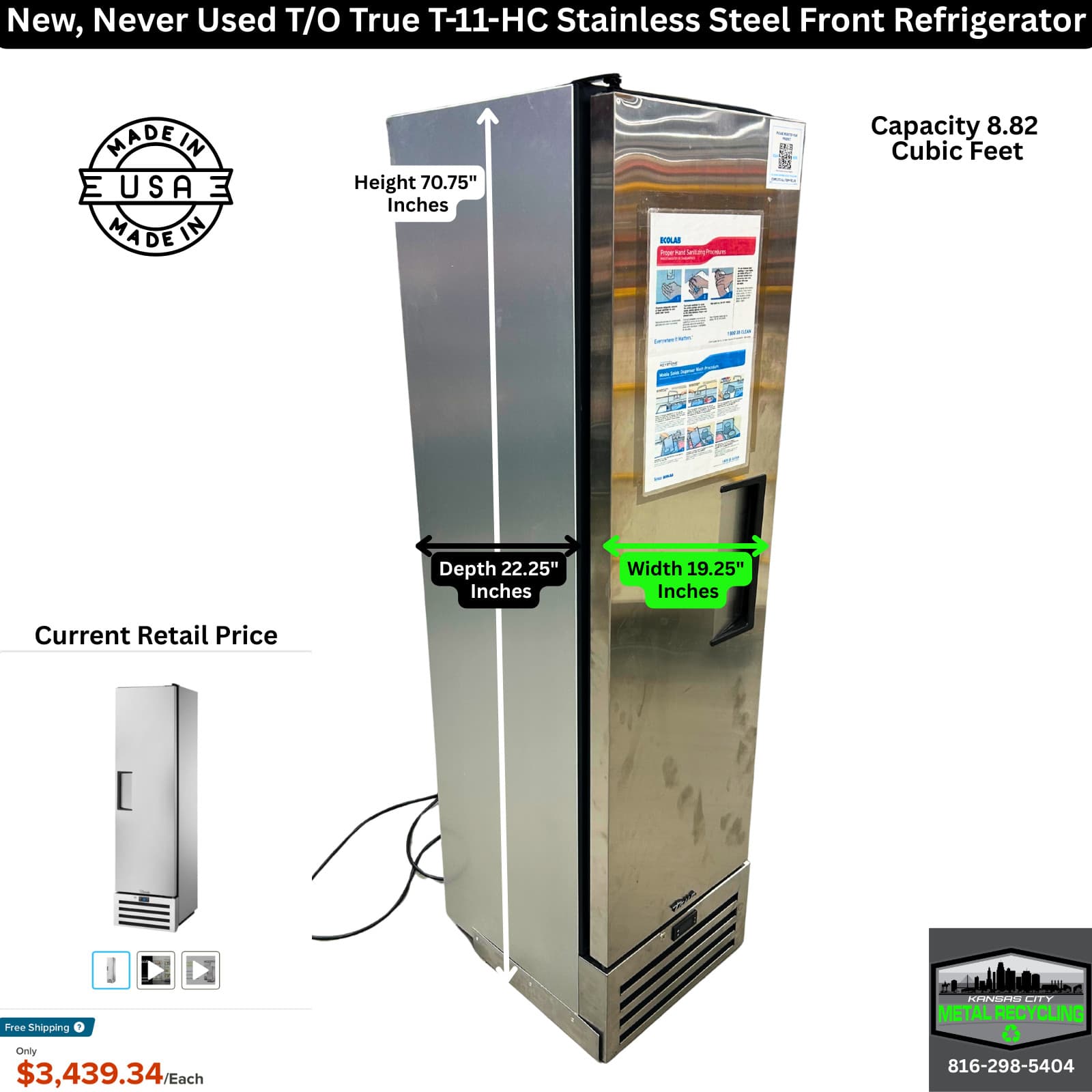 New T/O True T-11-HC 19.25" One Section Solid Door Reach in Refrigerator 2