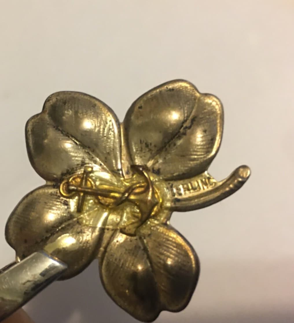 Vintage Sterling Silver 925 Four Leaf Clover Ships Anchor Lucky Pin Brooch 6