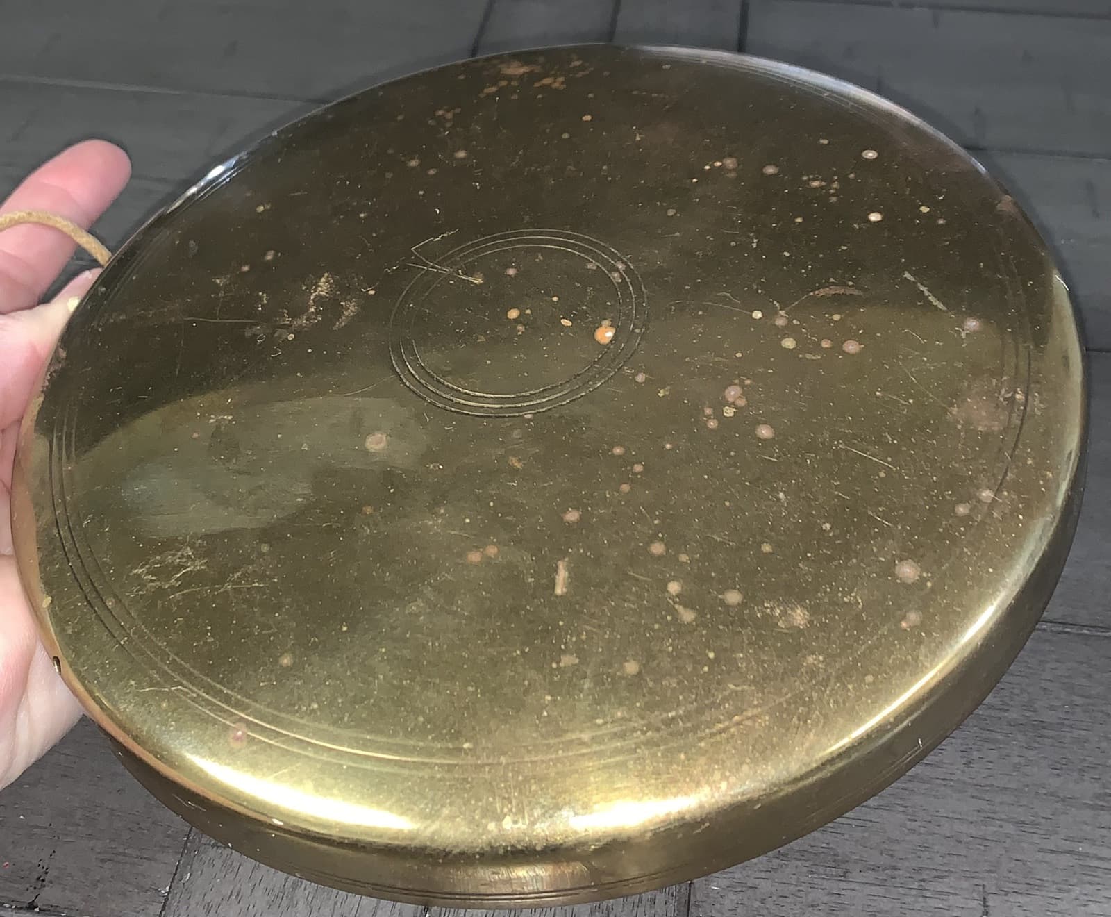 L0 VTG 7” TRADITIONAL BRASS METAL ROUND PLATE SHIP GONG BELL TIBETAN NAGAHA 5