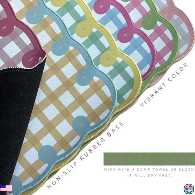 Pink & Green Scalloped Desk Mat - Large Checkered Mouse Pad, Kawaii Vintage 5