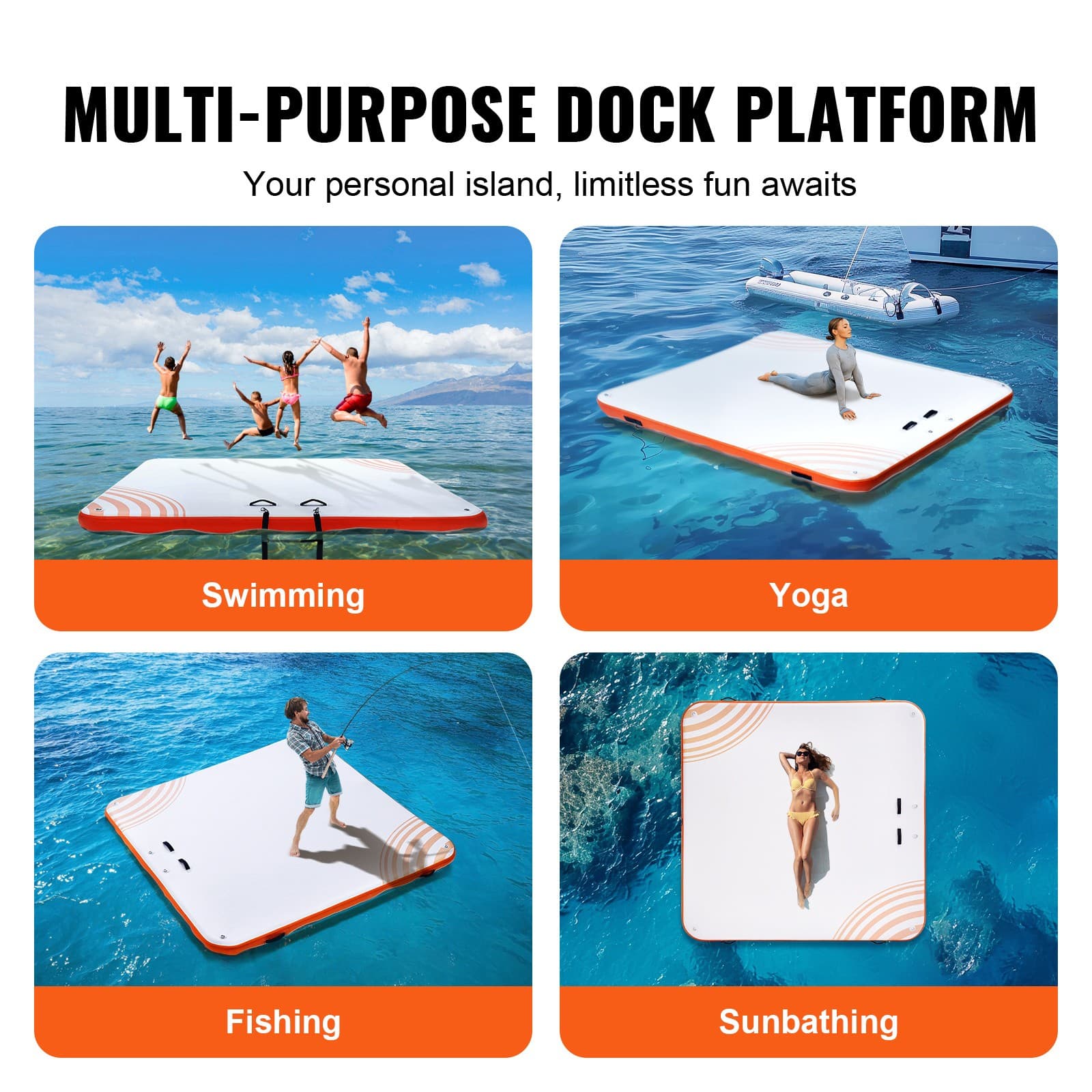 Uimoso Inflatable Floating Dock 7x7FT Inflatable Dock Platform Mat with Ladder 6