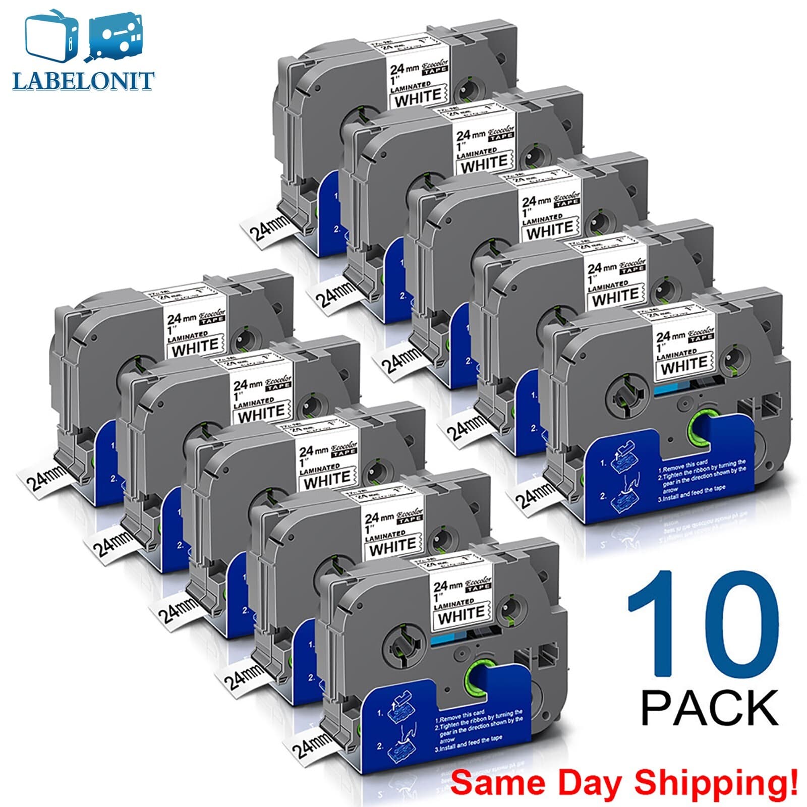 10PK For Brother P-Touch TZ-251 TZe-251 1" Label Tape Black on White for PT-2730