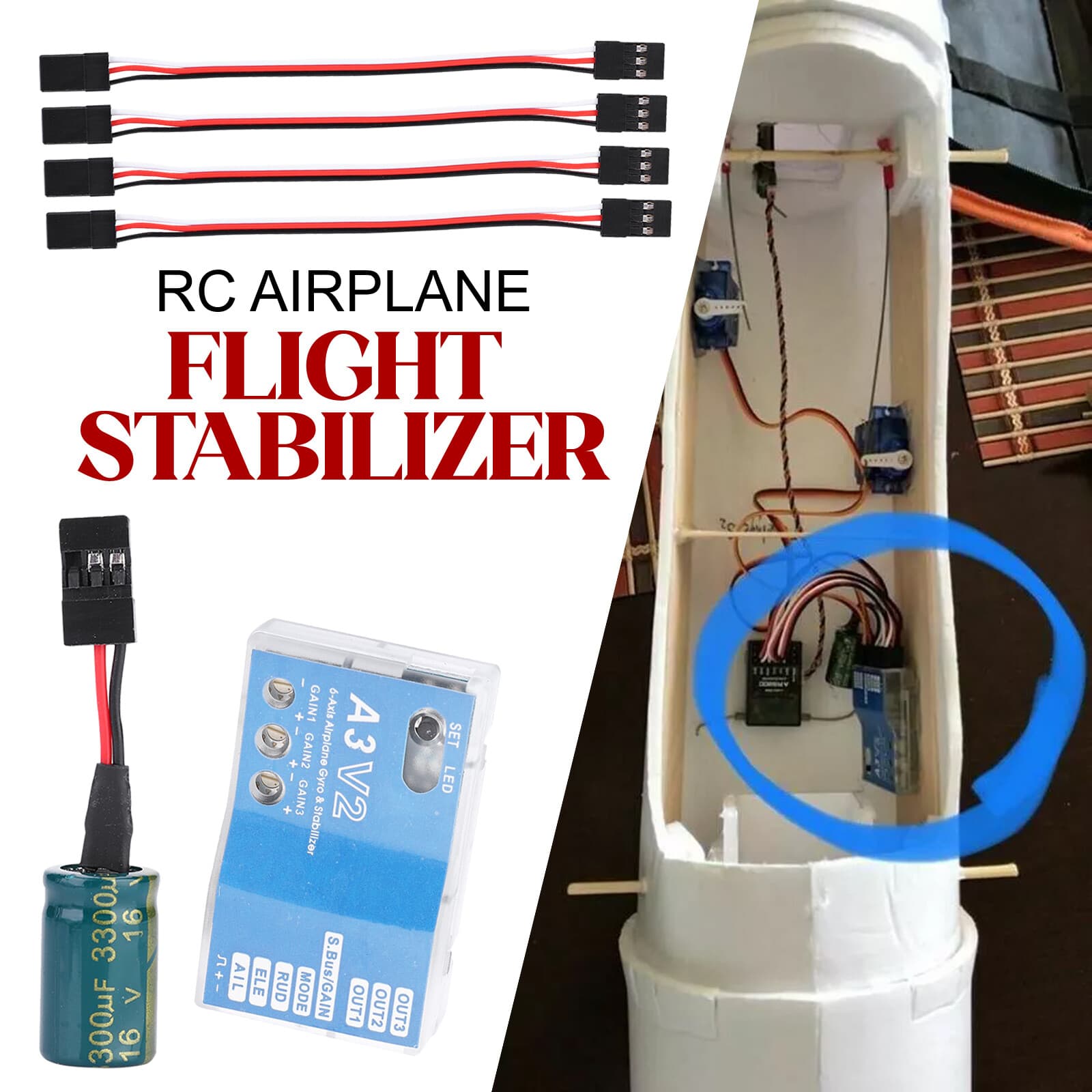 6 Axis Gyro A3V2 RC Plane Flight Stabilizer for RC plane Fixed Wing Auto Hove du 2