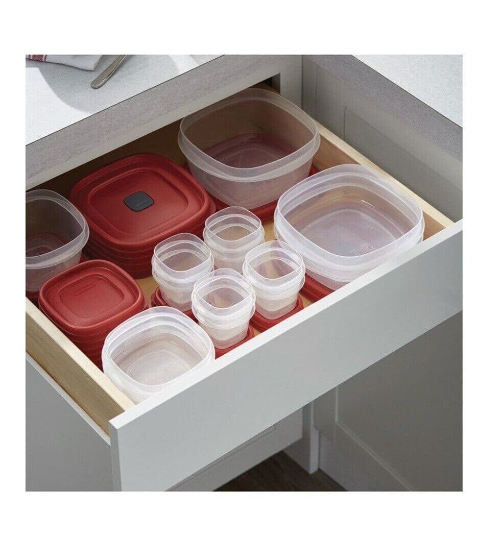 50-Piece Set Rubbermaid Food Storage Containers w/ Easy Find Lids, Vented, RED 4