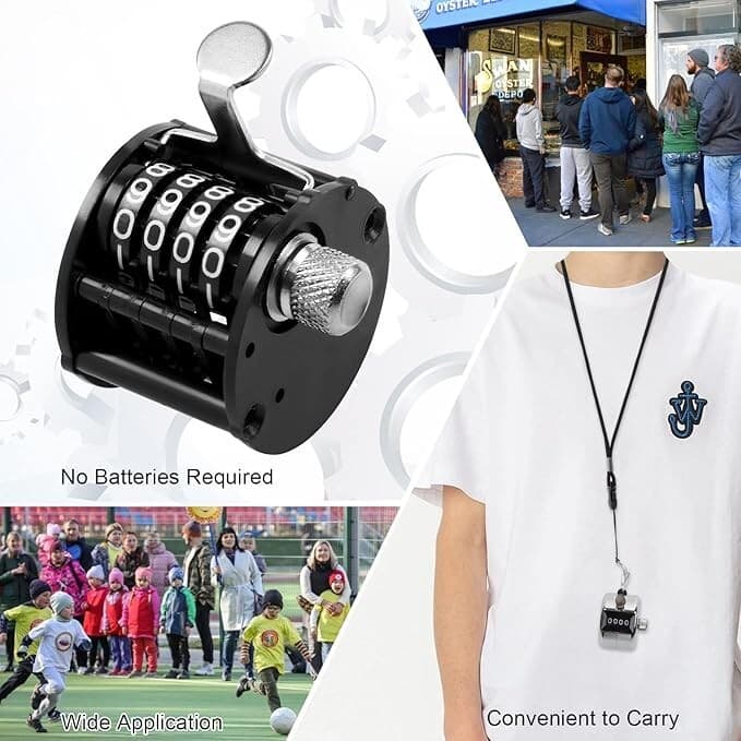 Contador manual de metal de 2 unidades, contador de cuatro dígitos con cordón. 4