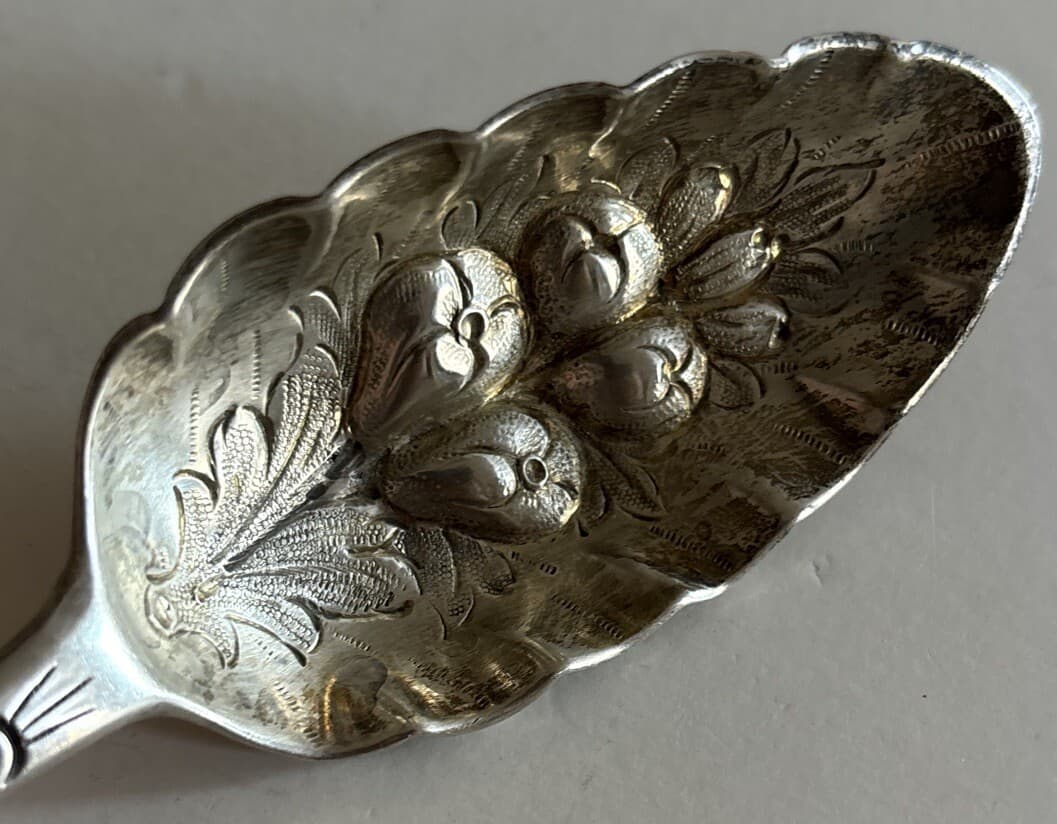 Rare Antique 1808 Scottish John Ziegler Sterling Silver Berry 9” Spoon Etched 2