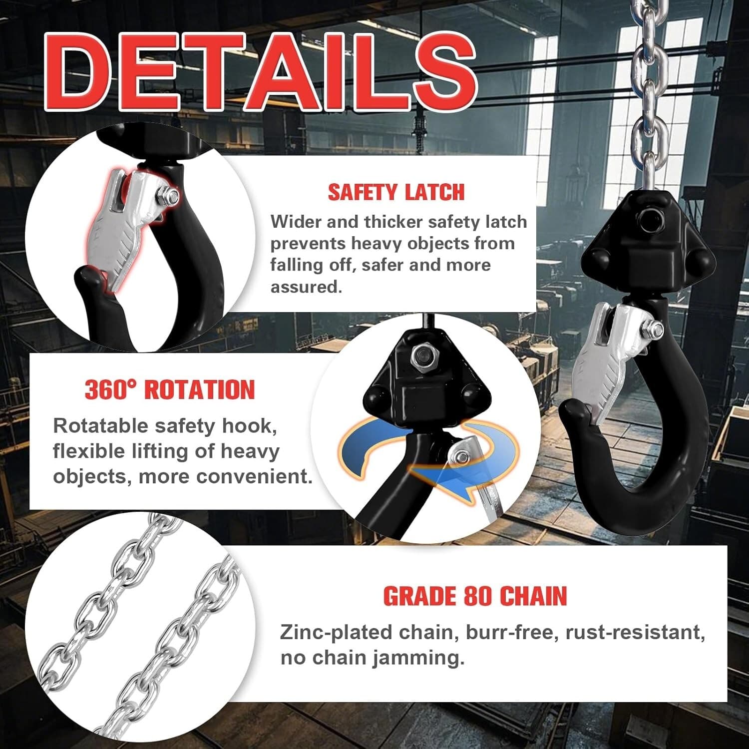 Mini Lever Chain Hoist Come Along 1/2 Ton 1100 Lbs Capacity 10FT Lift 2