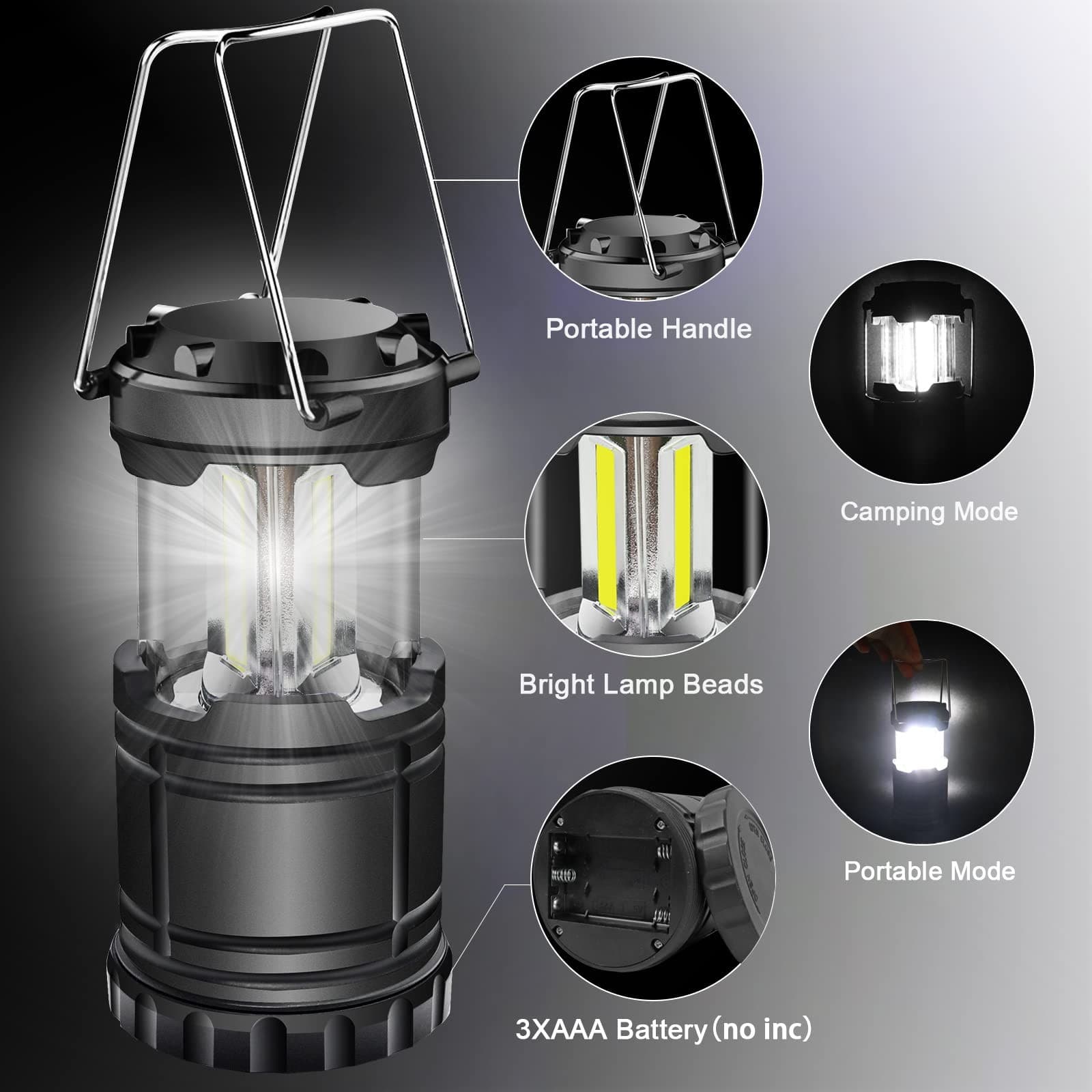 2 Pack LED Battery Operated Lanterns Waterproof Camping Lights for Emergencies 4