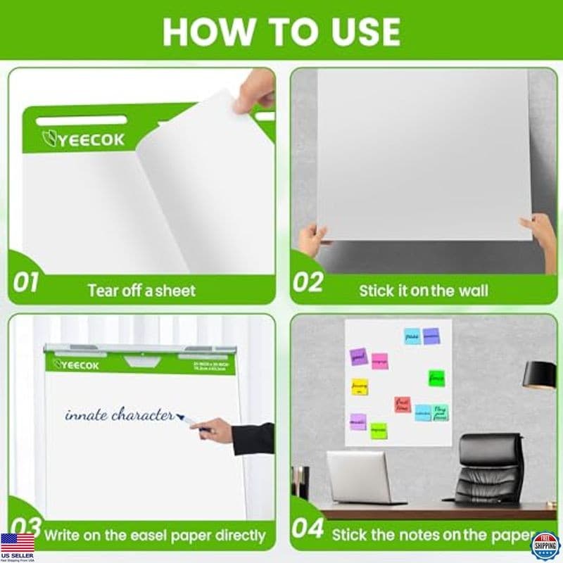 Sticky Easel Pad 25"x30", 30 Sheets/Pad, 4 Pads/Pack, Bleed-Resistant Flip Chart 4