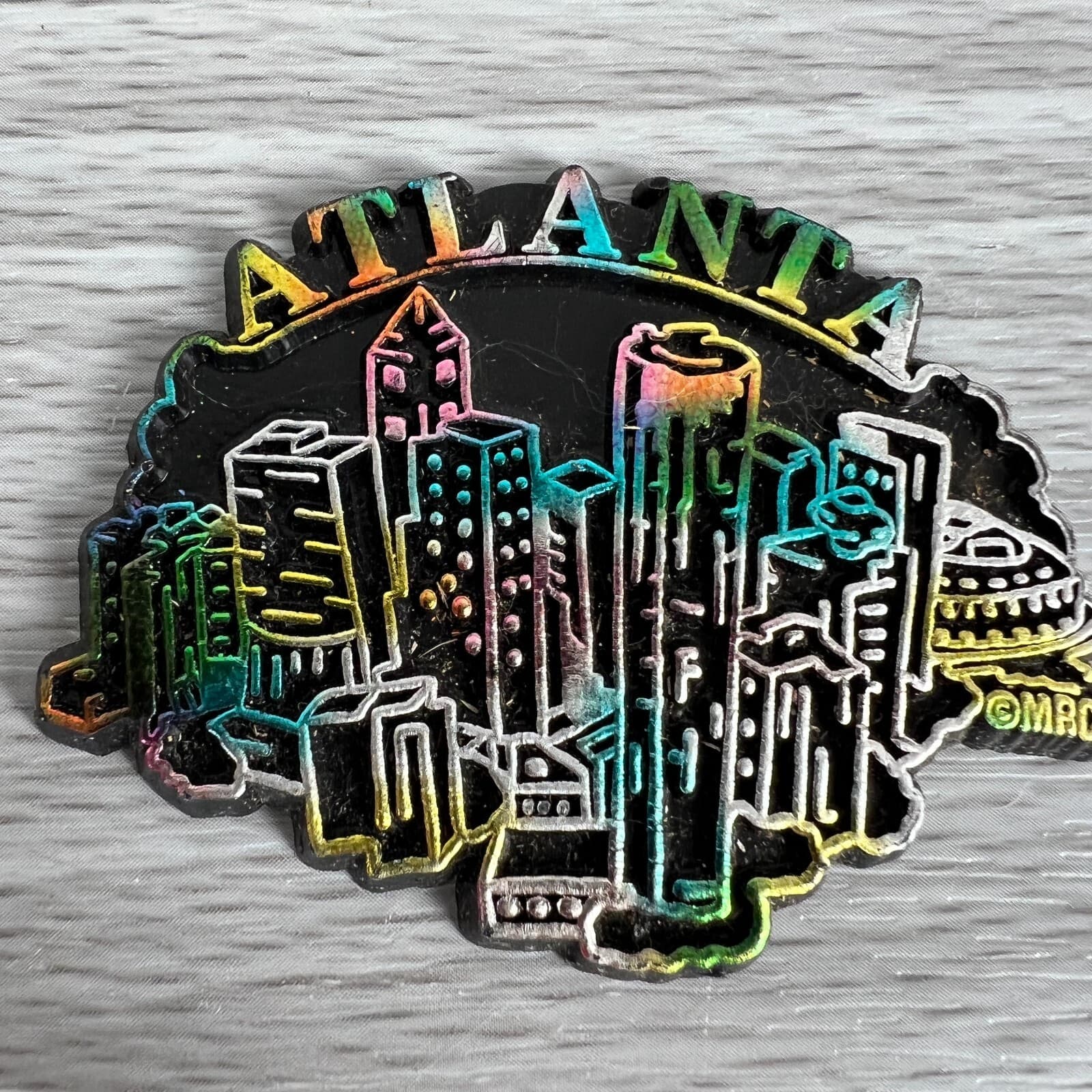Vtg Fridge Magnet Georgia State Atlanta Skyline Travel City Souvenir Black 2