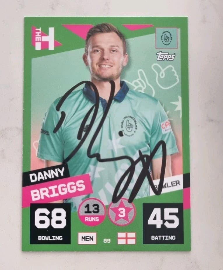 Danny Briggs Signed The 100 Cricket Trade Card Topps Select Australia T20