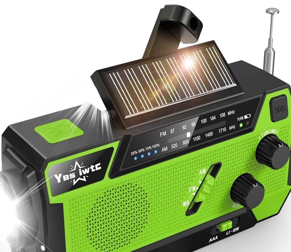 Emergency Crank Weather Radio, AM/FM/NOAA Hand Crank - Green