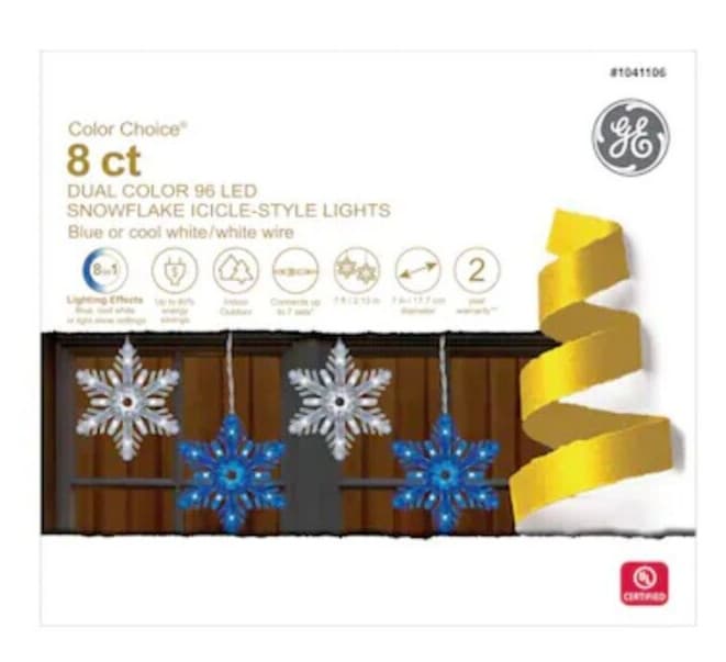 GE Color Choice 8 Dual Color LED Snowflake Lights White Blue Indoor Outdoor New