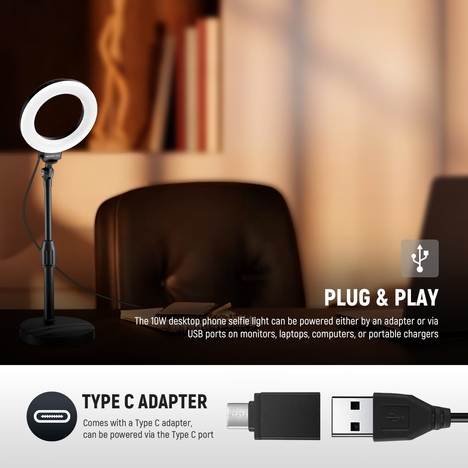 NEEWER BR60 5in Desk Ring Light 10W LED for iPhone Laptop Webcam Makeup 3