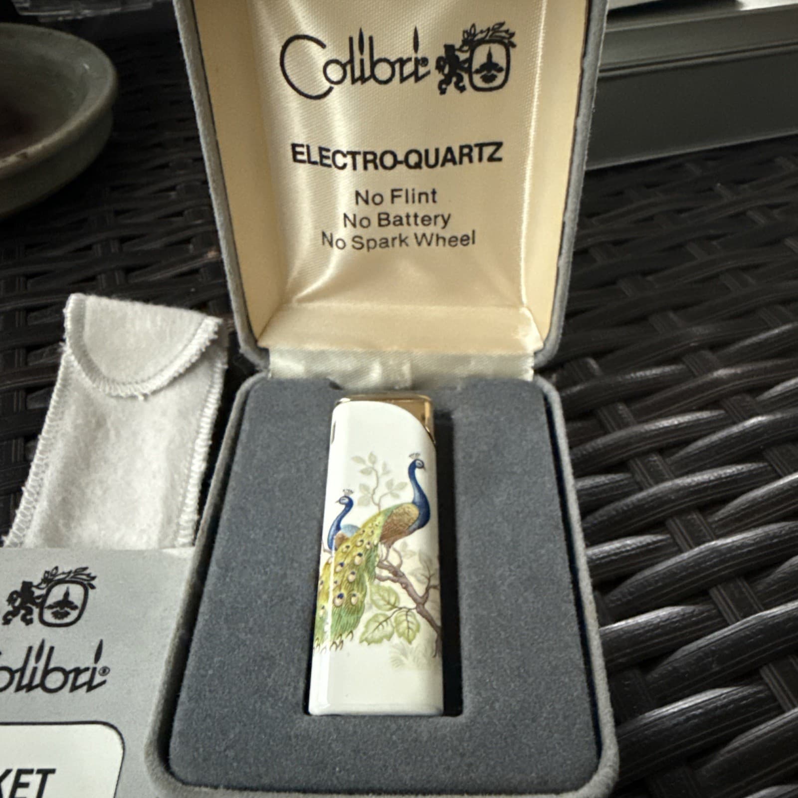 Rare Vintage Colibri Lighter Enameled Peacock With Case