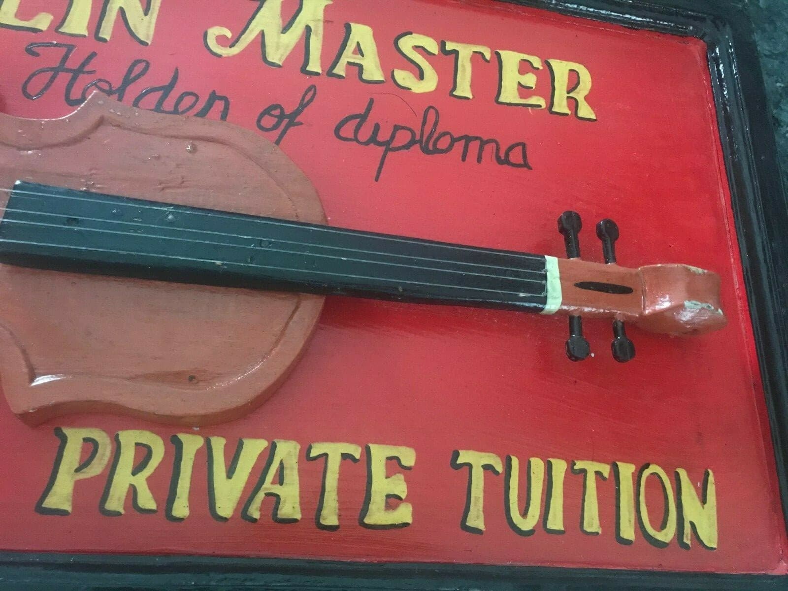 SARAH PEDERSEN Antique Violin Master Private Tuition Molded Vintage Trade Sign  3