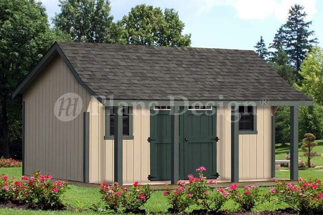 16 x 16 ft Guest House Storage Shed with Porch Plans / Plueprints  #P81616 