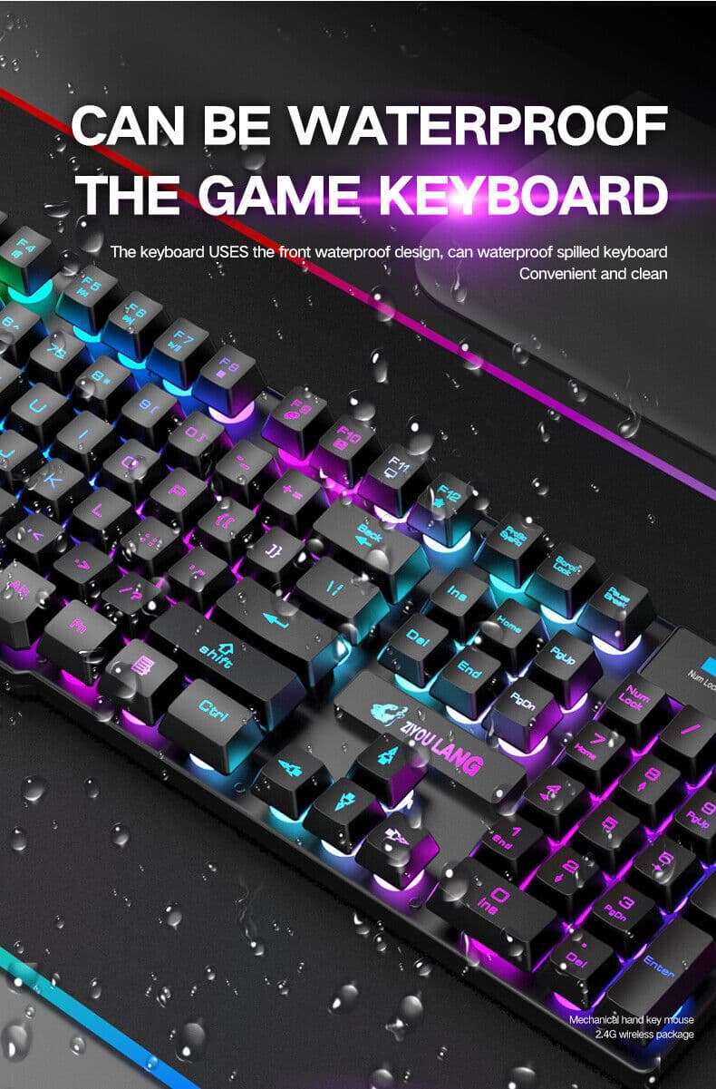 Wireless Gaming Keyboard and Mouse & Mat Combo Mechanical Feel Backlit for PC 6