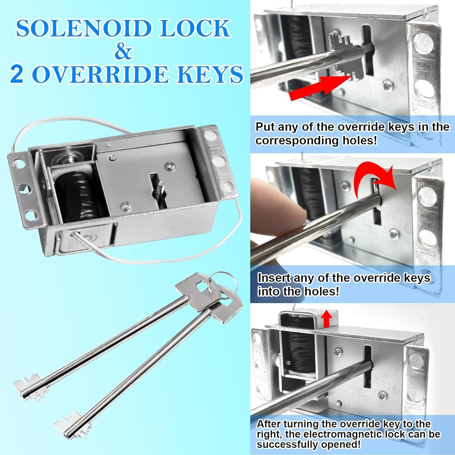 Gun Safe Lock Replacement Chrome Keypad Solenoid Safe Lock with 2 Override Key 3