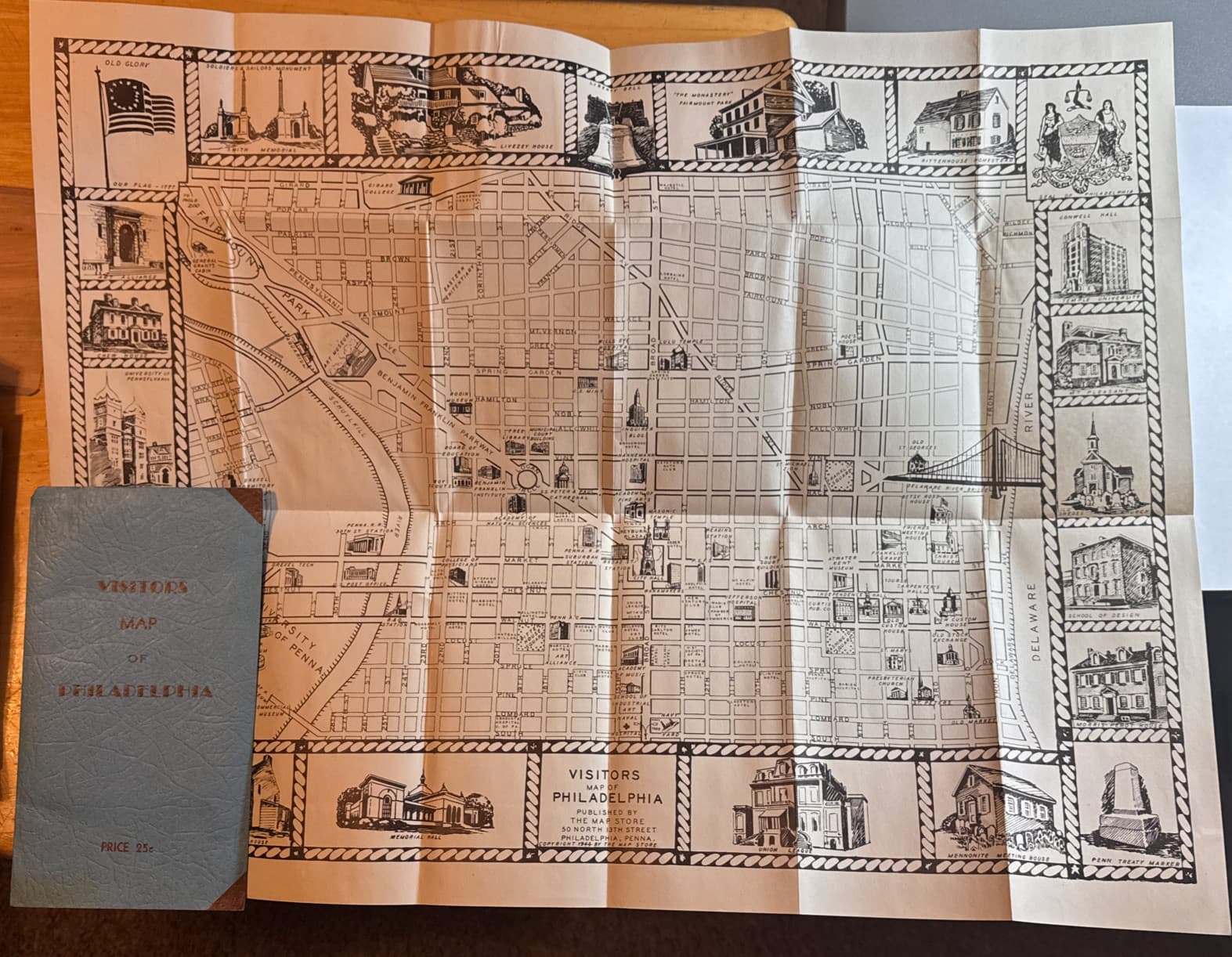 Vintage 1944 Visitors Map Of Philadelphia (Price 25 Cents) The Map Store 2