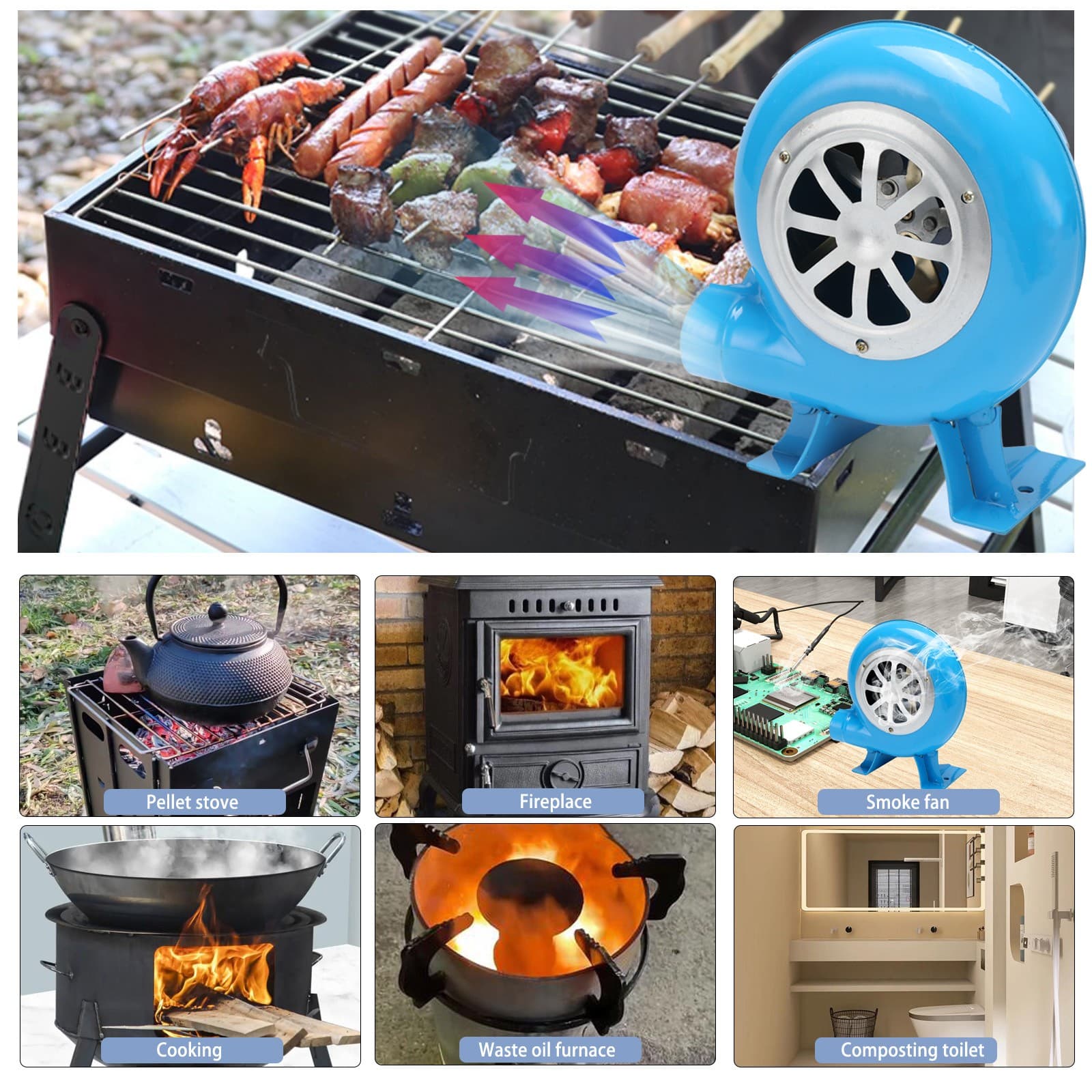 Squirrel Cage Fan BBQ Fan Combustion Furnace Blower Electric Forge Air Blower 5