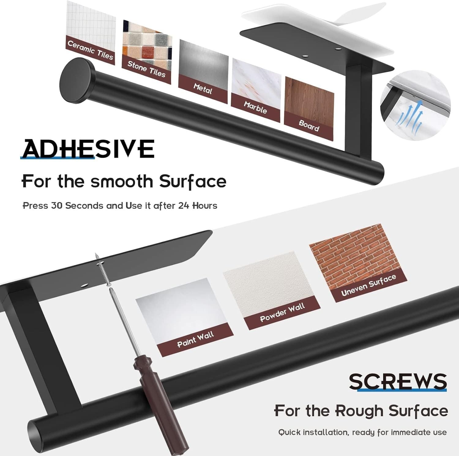 Self-Adhesive Paper Towel Holder Under Cabinet - Matte Black Stainless Steel 2" 6