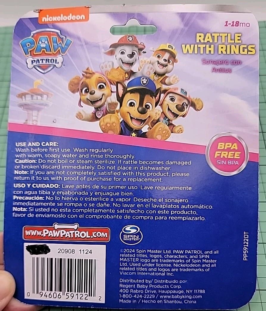 Nickelodeon Brand: Paw Patrol Pink Dog Baby Rattle w/ Rings, New & Free Shipping 2