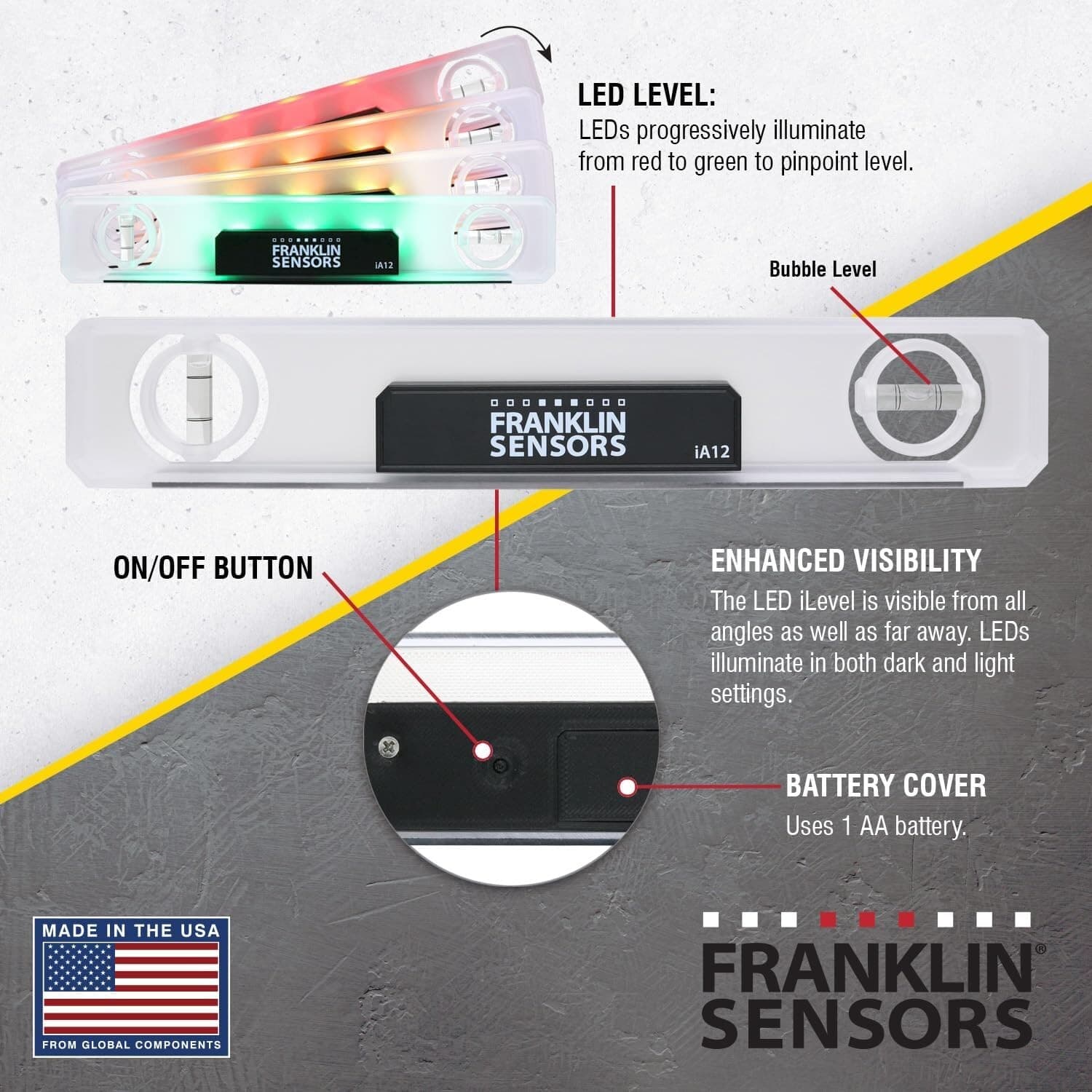 Franklin Sensors Light Level/Digital, Electronic, 12-inch Magnetic Torpedo Level 2