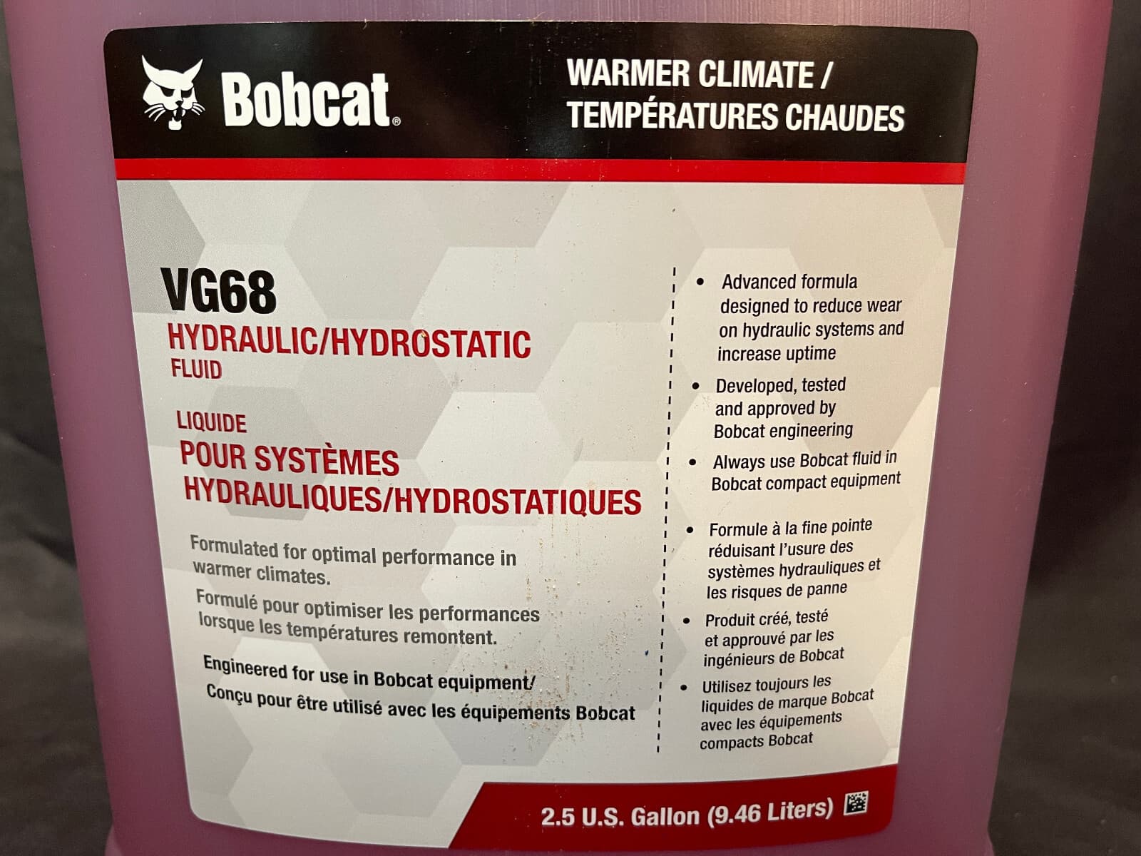 Bobcat Hydraulic Oil Hydrostatic WARM CLIMATE Fluid 5 Gallon (2x2.5) SkidSteer 3