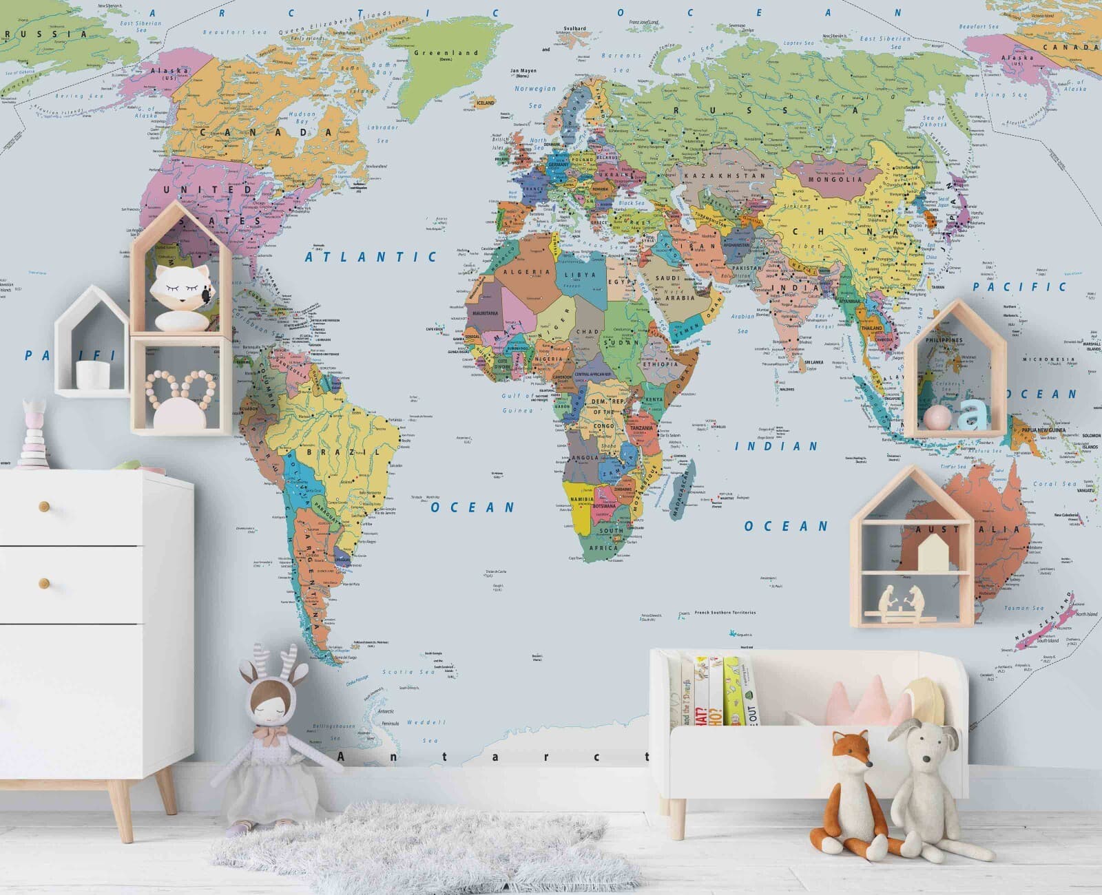 3D World Map Colorful Self-adhesive Removeable Wallpaper Wall Mural 16 3